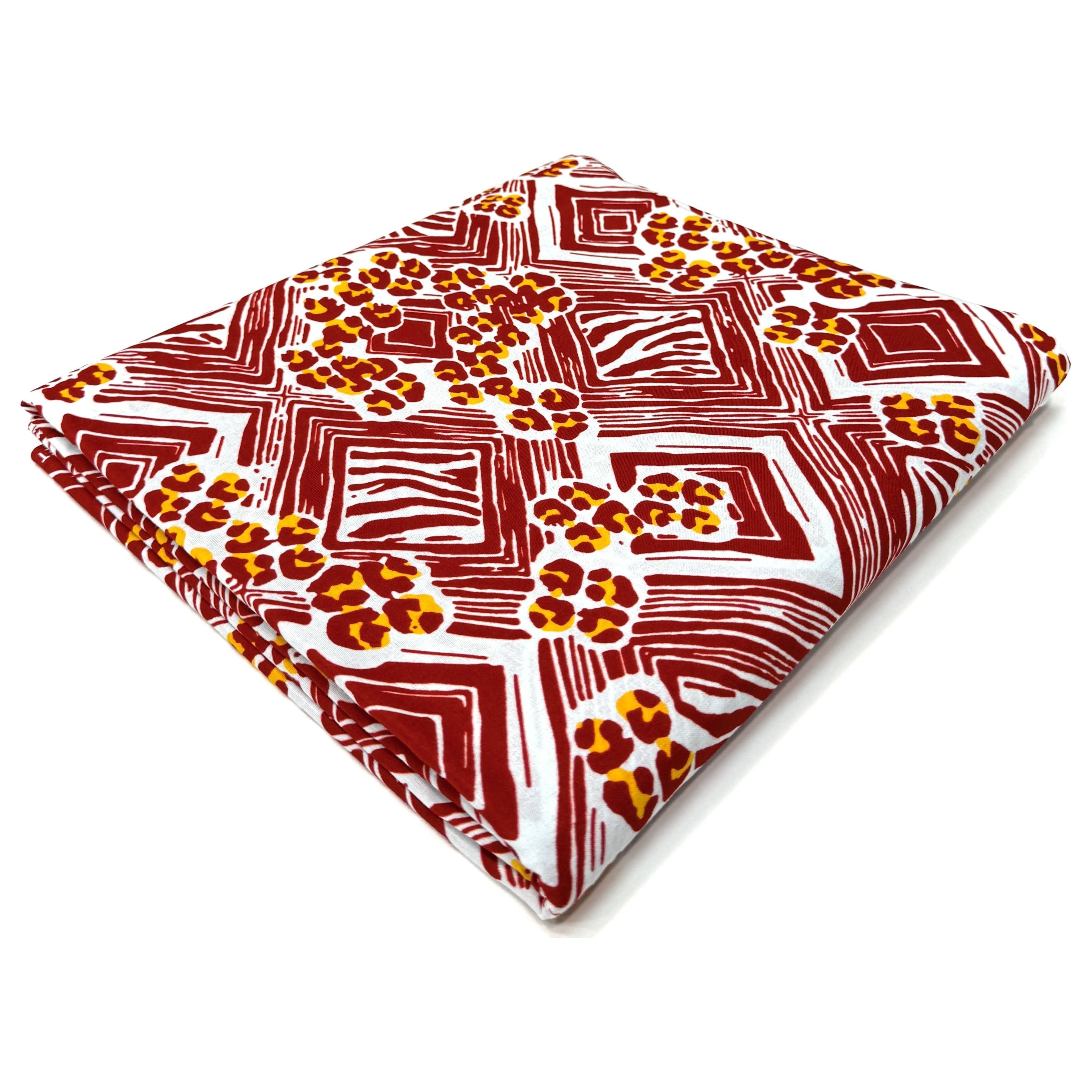 African Wax Pagne - 6 Yards 100% Cotton Fabric - WHITE / RED