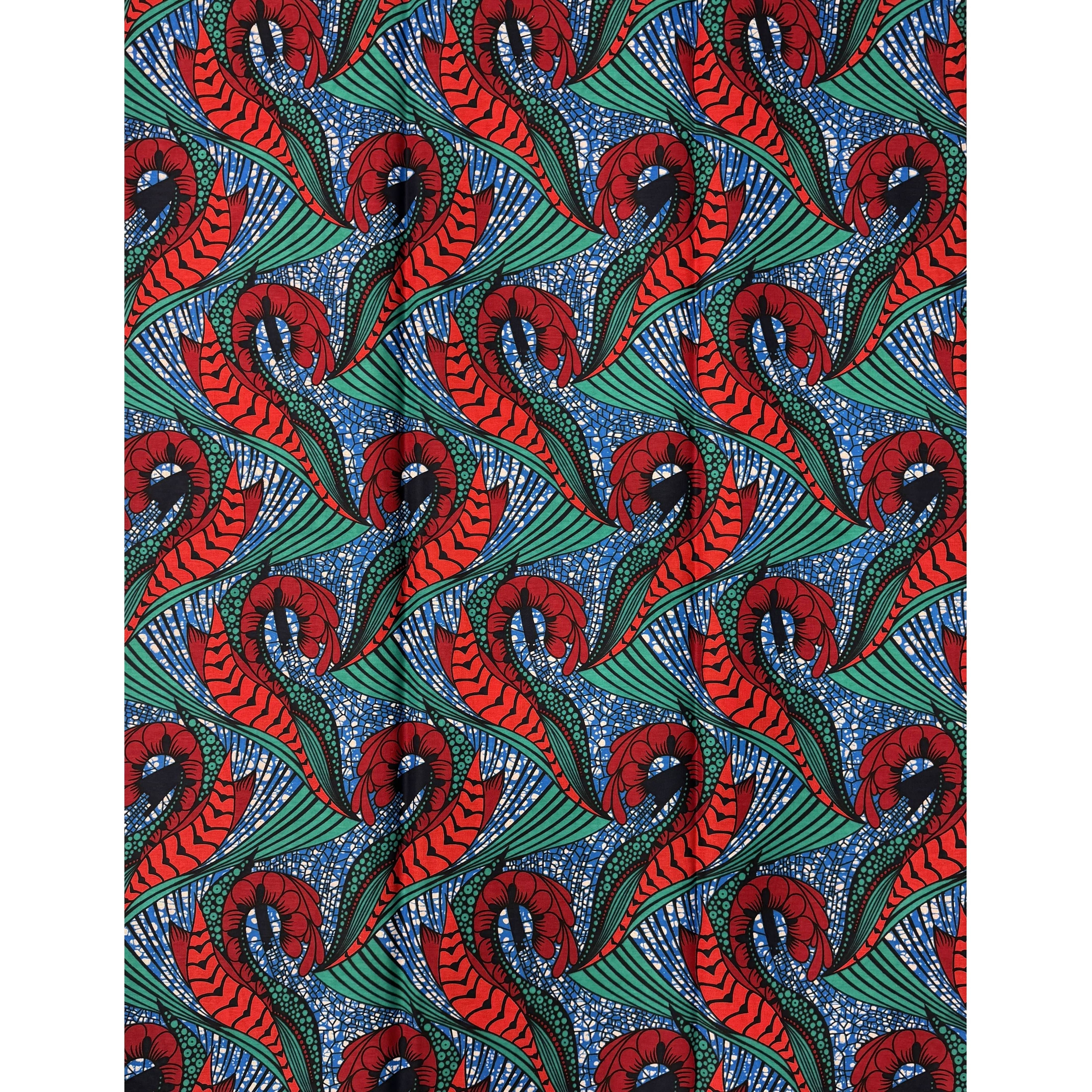 Wax Tissu Pagne Africain - Coupon 2 Yards 100% Coton - ROUGE / TURQUOISE