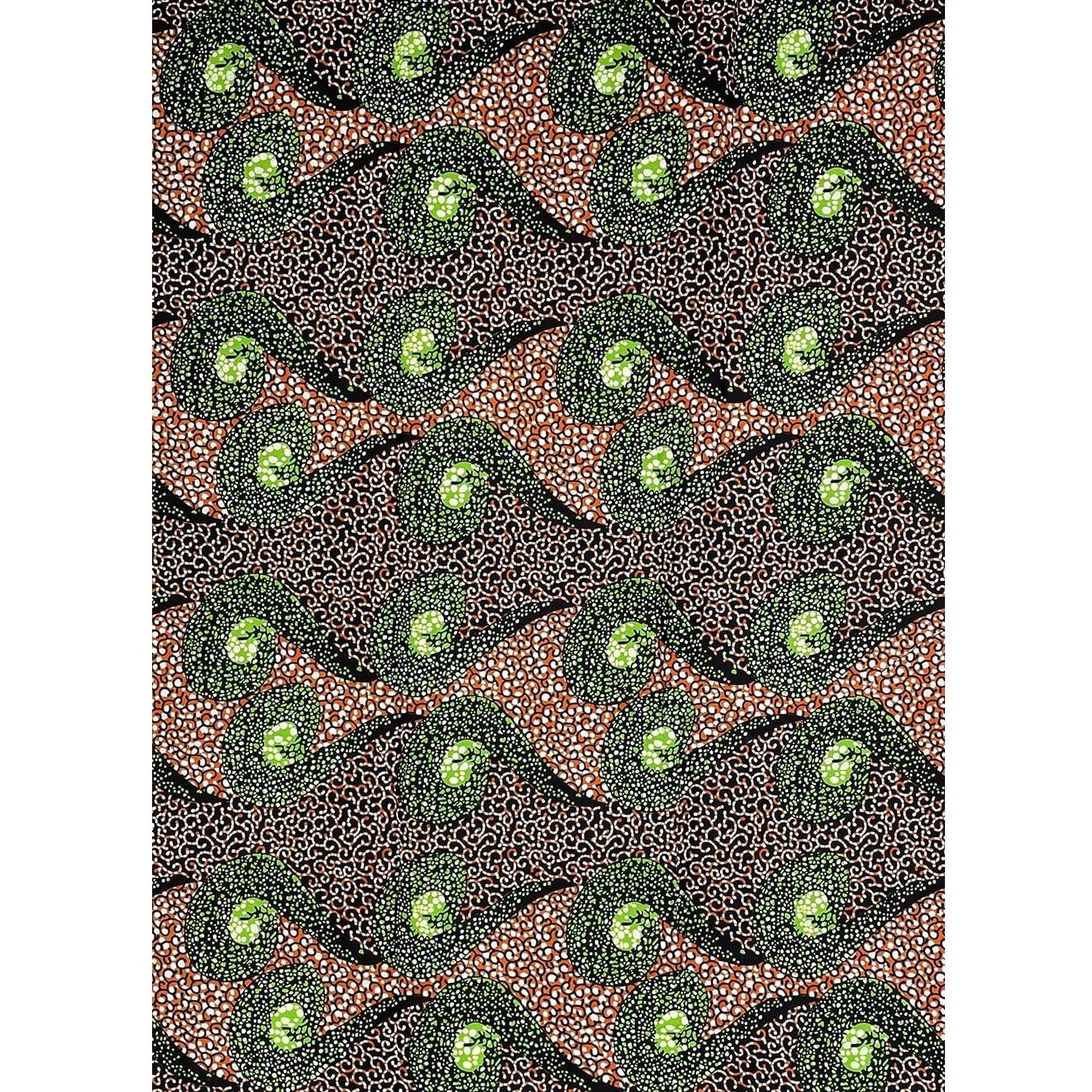 Wax Tissu Pagne Africain - Coupon 2 Yards 100% Coton - VERT / MARRON