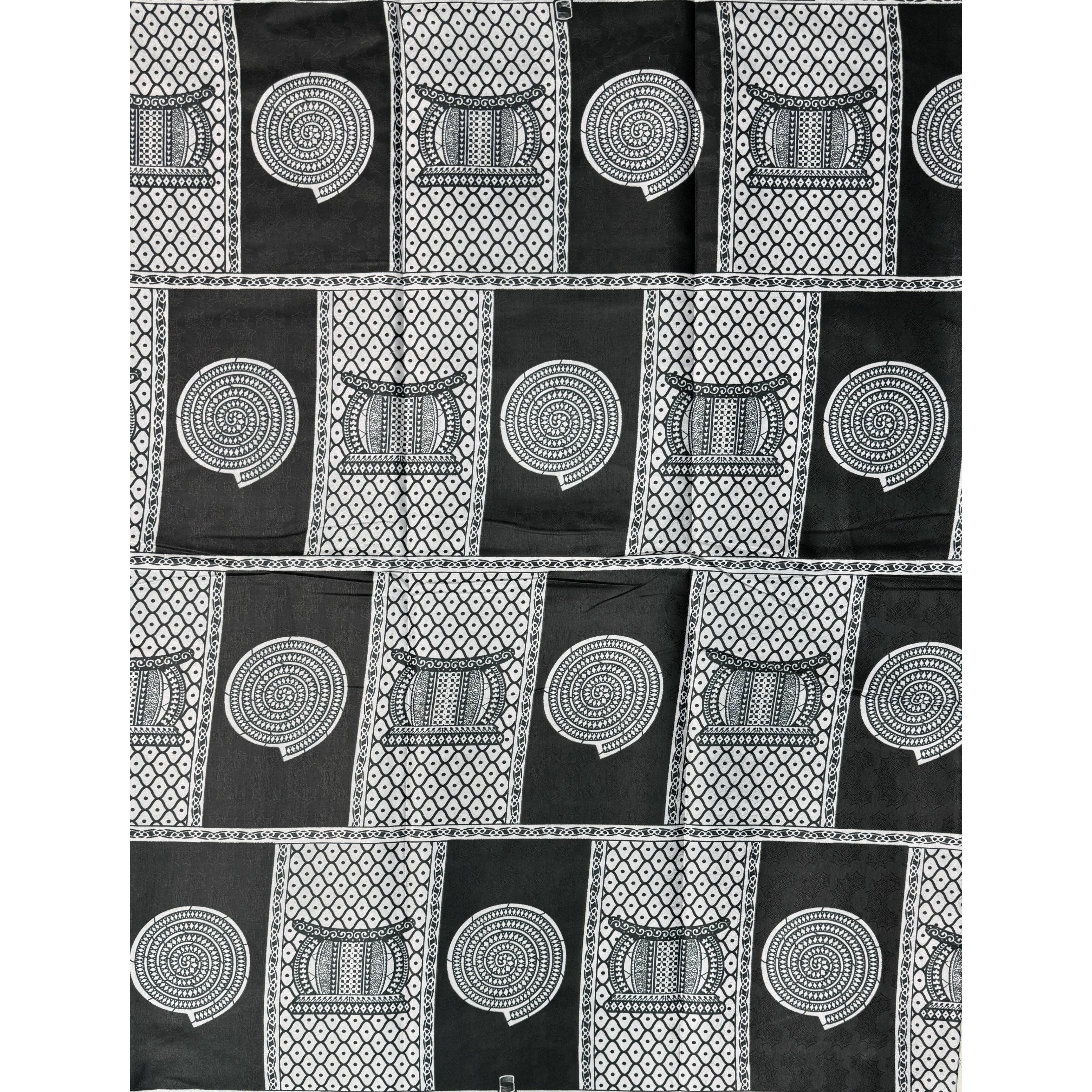 Bazin Wax Pagne Africain - Tissu 6 Yards Coton - BLANC / NOIR