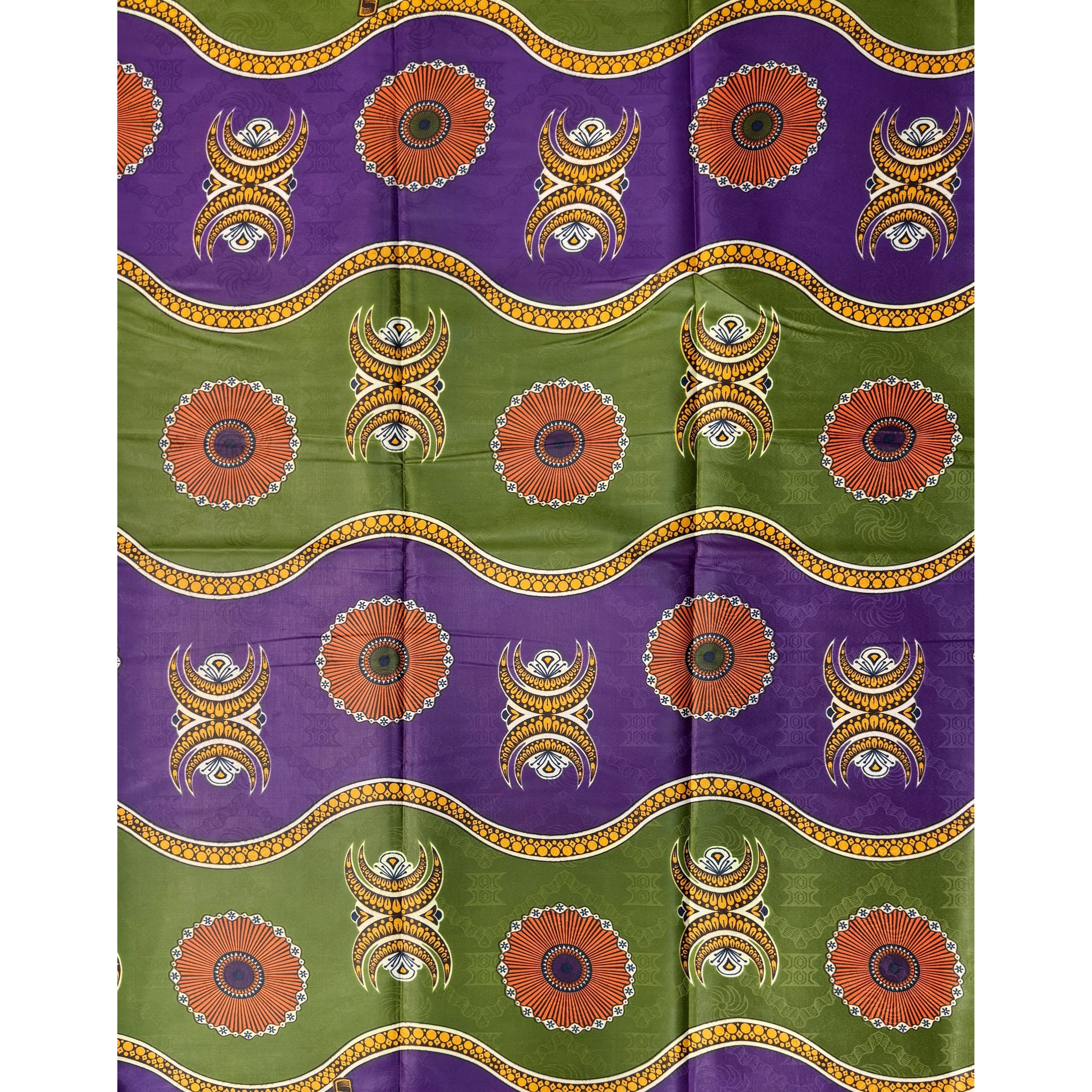 Bazin Wax African Pagne - 6 Yards Cotton Fabric - PURPLE / GREEN