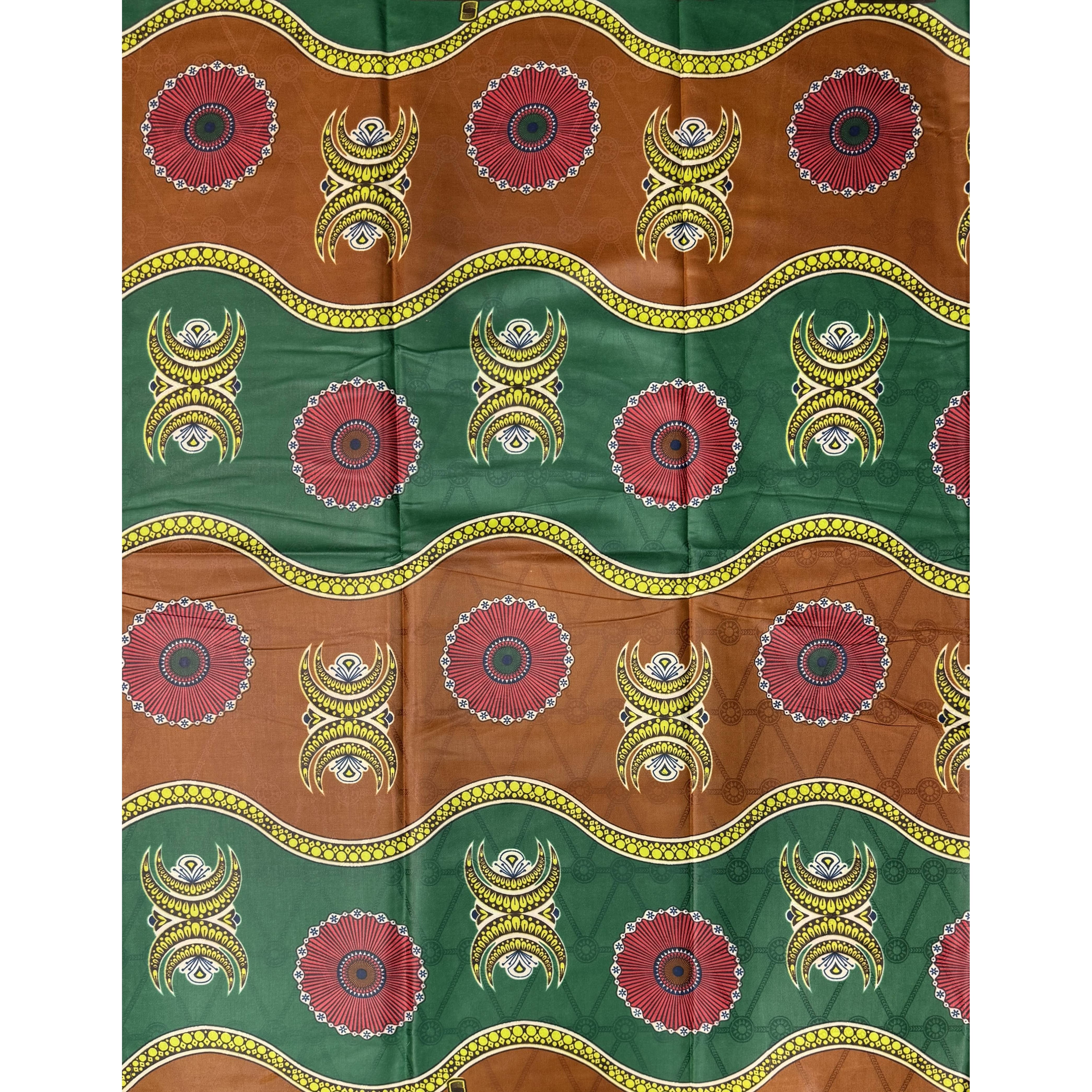 Bazin Wax African Pagne - 6 Yards Cotton Fabric - GREEN / BROWN