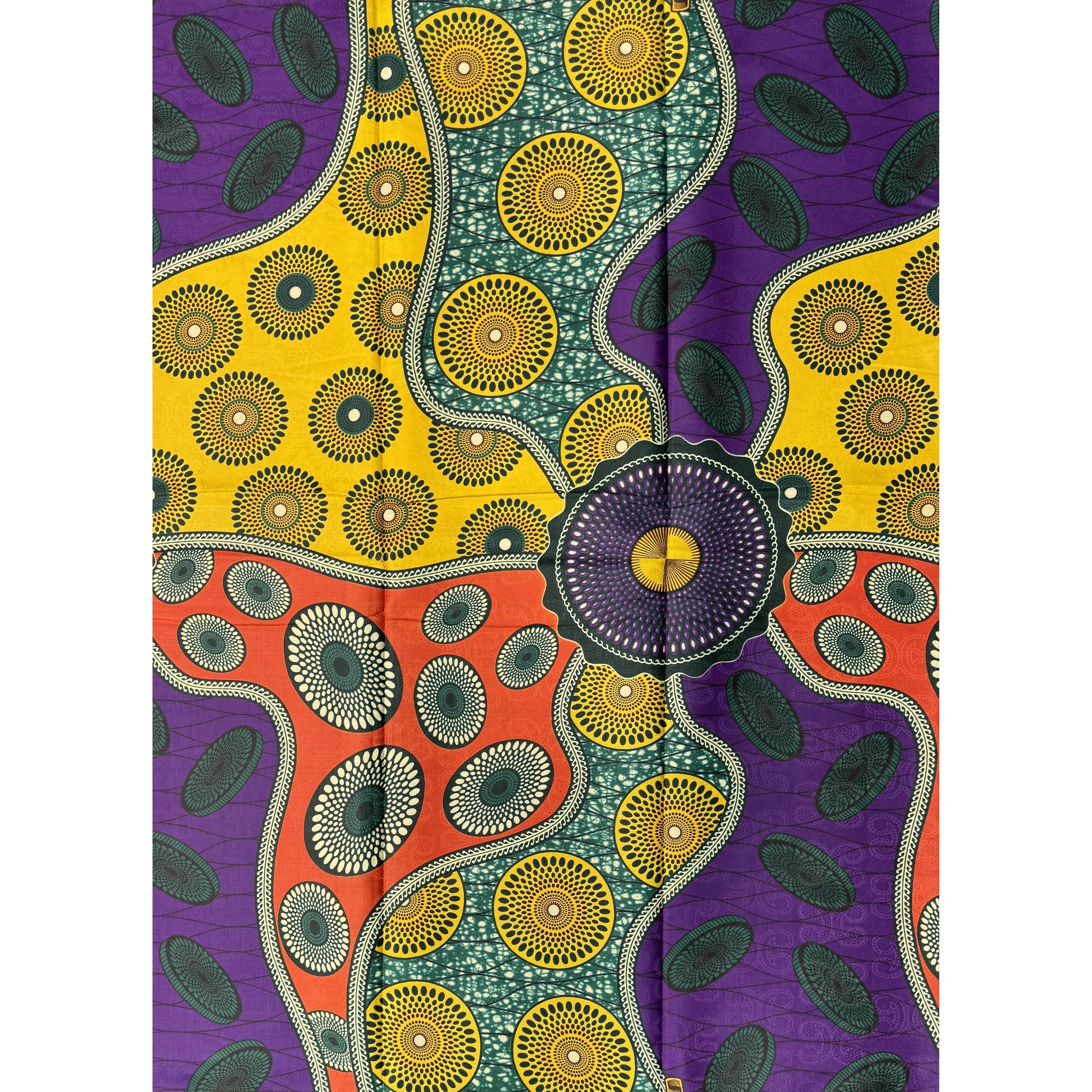 Bazin Wax African Pagne - 6 Yards Cotton Fabric - YELLOW / PURPLE