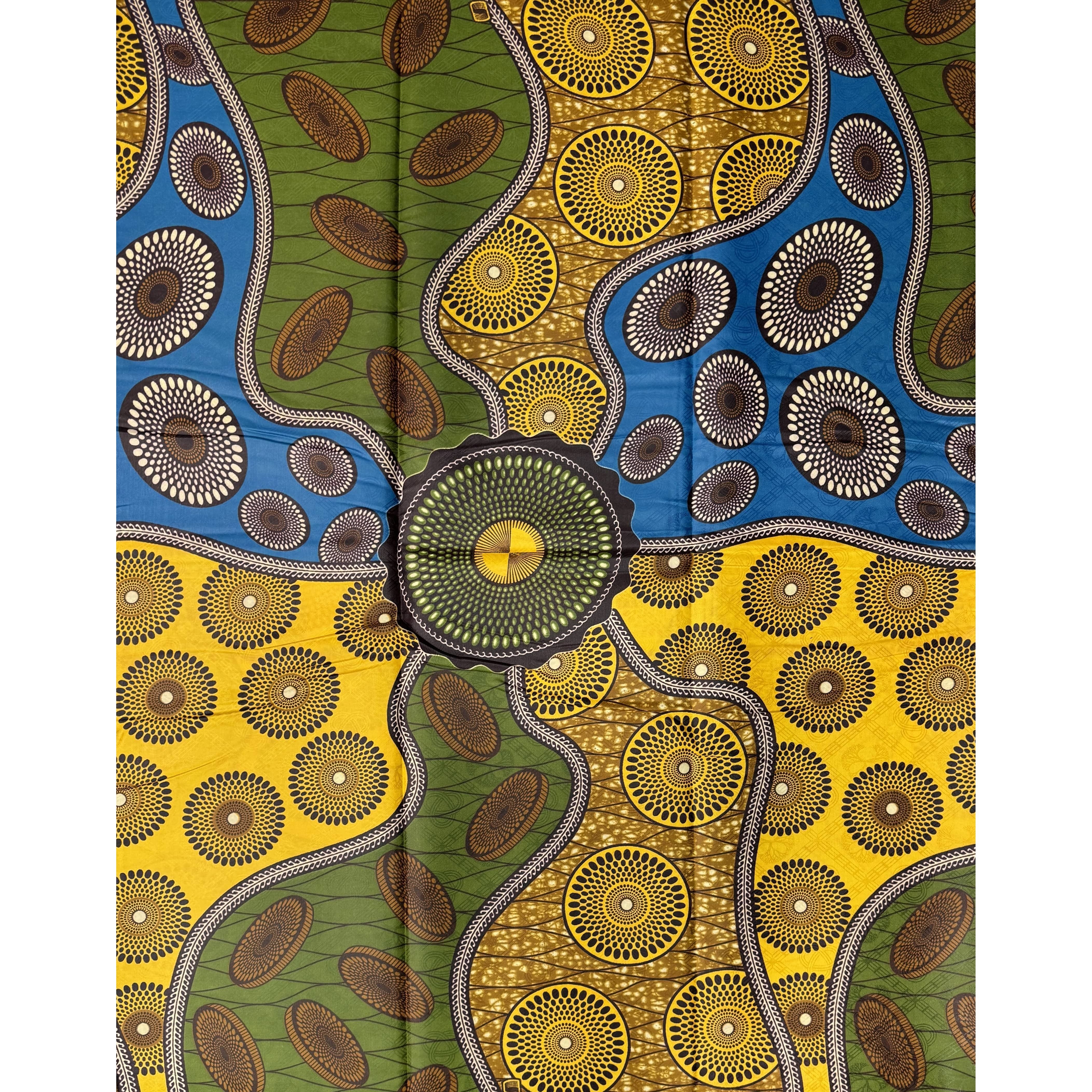 Bazin Wax African Pagne - 6 Yards Cotton Fabric - GREEN / BLUE