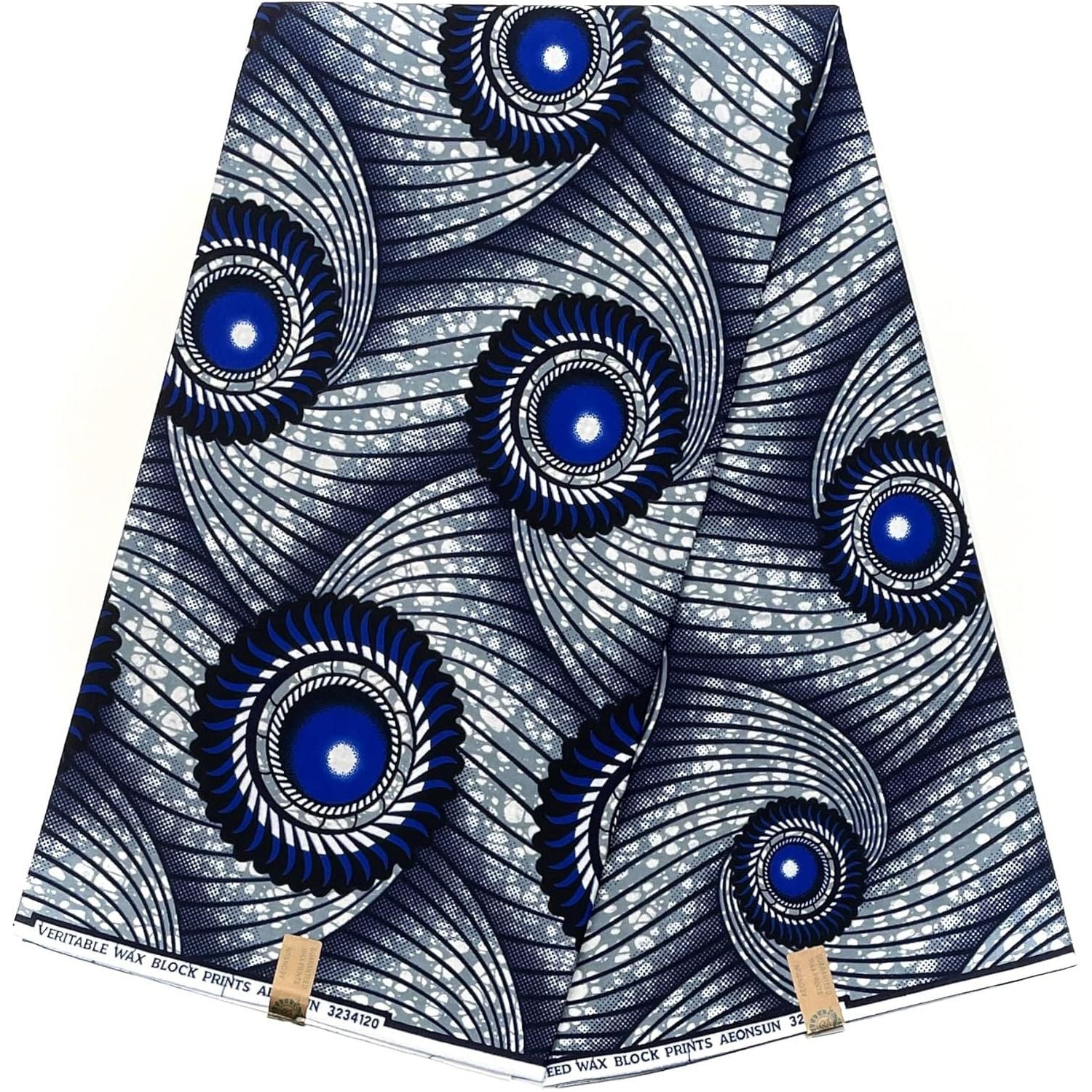 African Wax Pagne - Fabric 6 Yards 100% Cotton - GRAY / BLUE