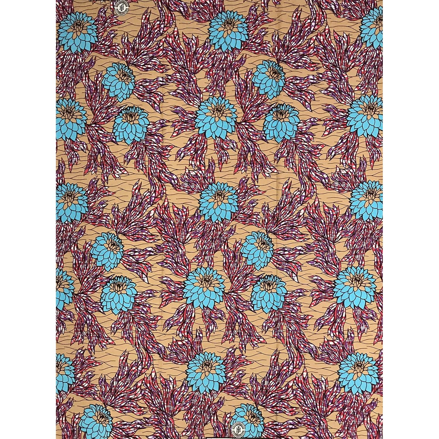 Pagne di cera africana - Tessuto di cotone 100% da 6 metri - JULIUS HOLLAND - BEIGE / ROSA