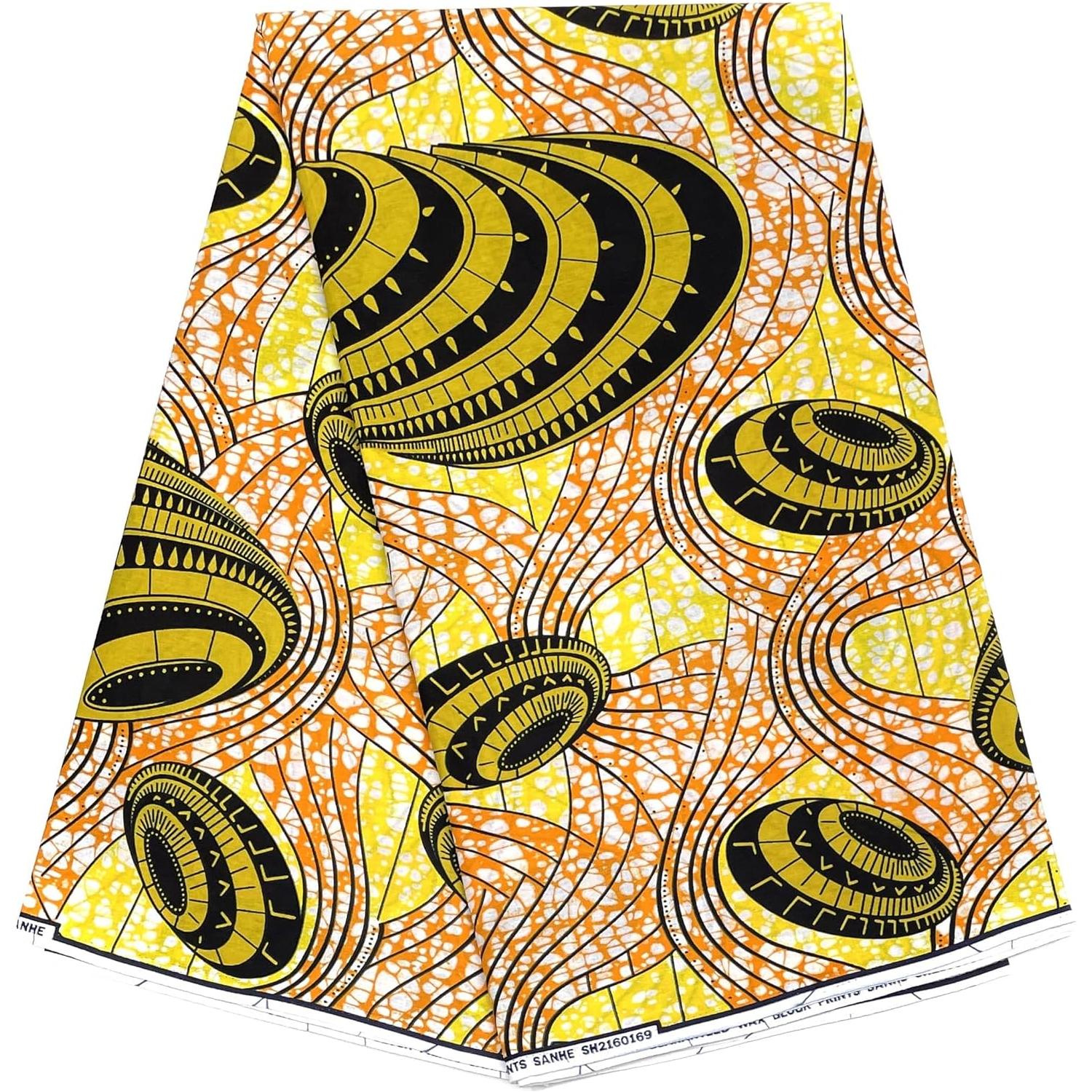 Wax Tissu Pagne Africain - Coupon 2 Yards 100% Coton - JAUNE / ORANGE