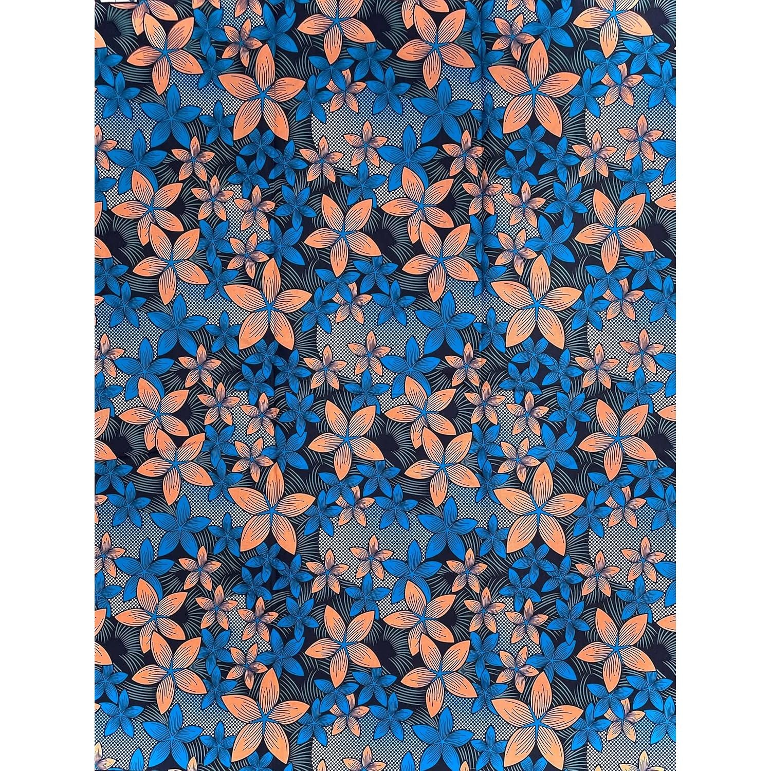 Wax Pagne Africain - Tissu 6 Yards 100% Coton - SAUMON / BLEU