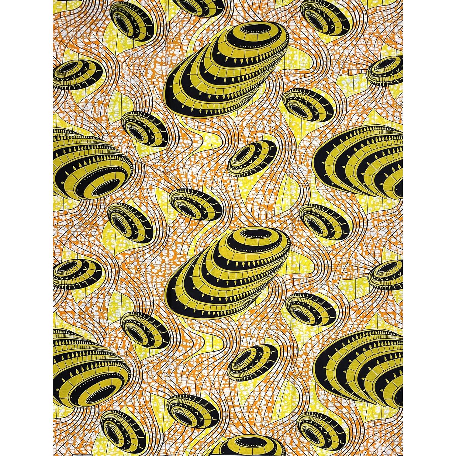 Wax Tissu Pagne Africain - Coupon 2 Yards 100% Coton - JAUNE / ORANGE