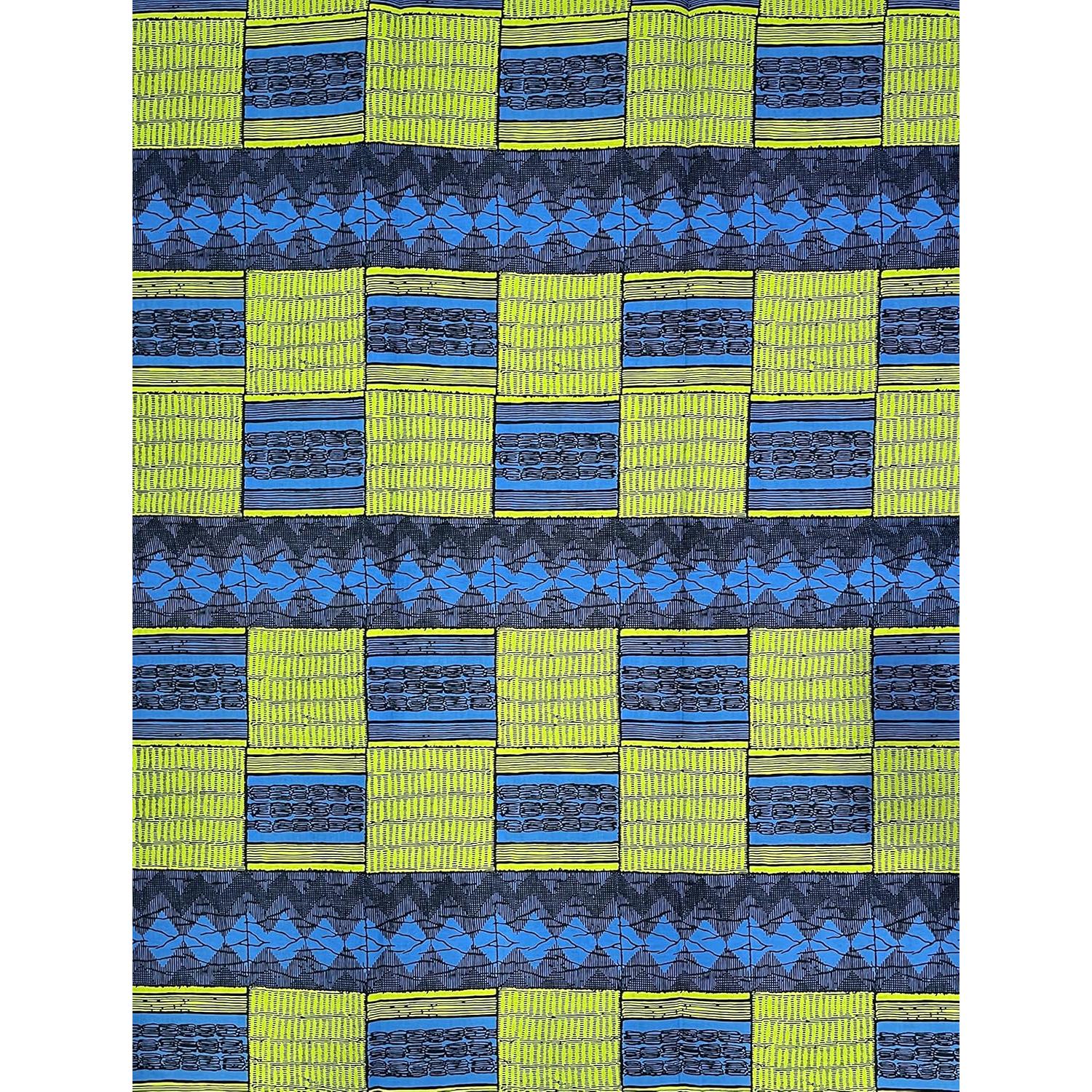 Wax Tissu Pagne Africain - Coupon 2 Yards 100% Coton - VERT / BLEU