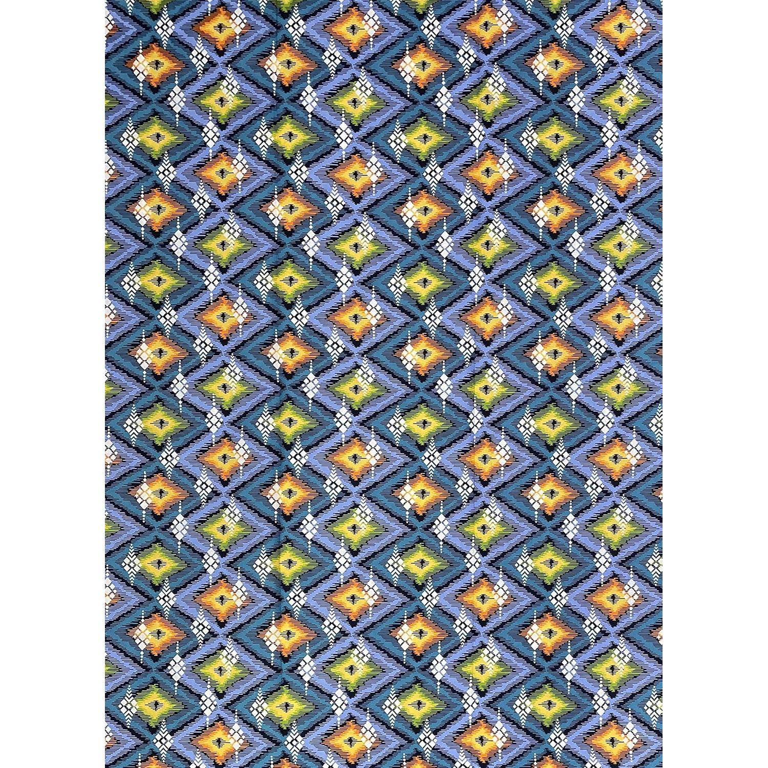 Wax Tissu Pagne Africain - Coupon 2 Yards 100% Coton - BLEU / VERT / ORANGE