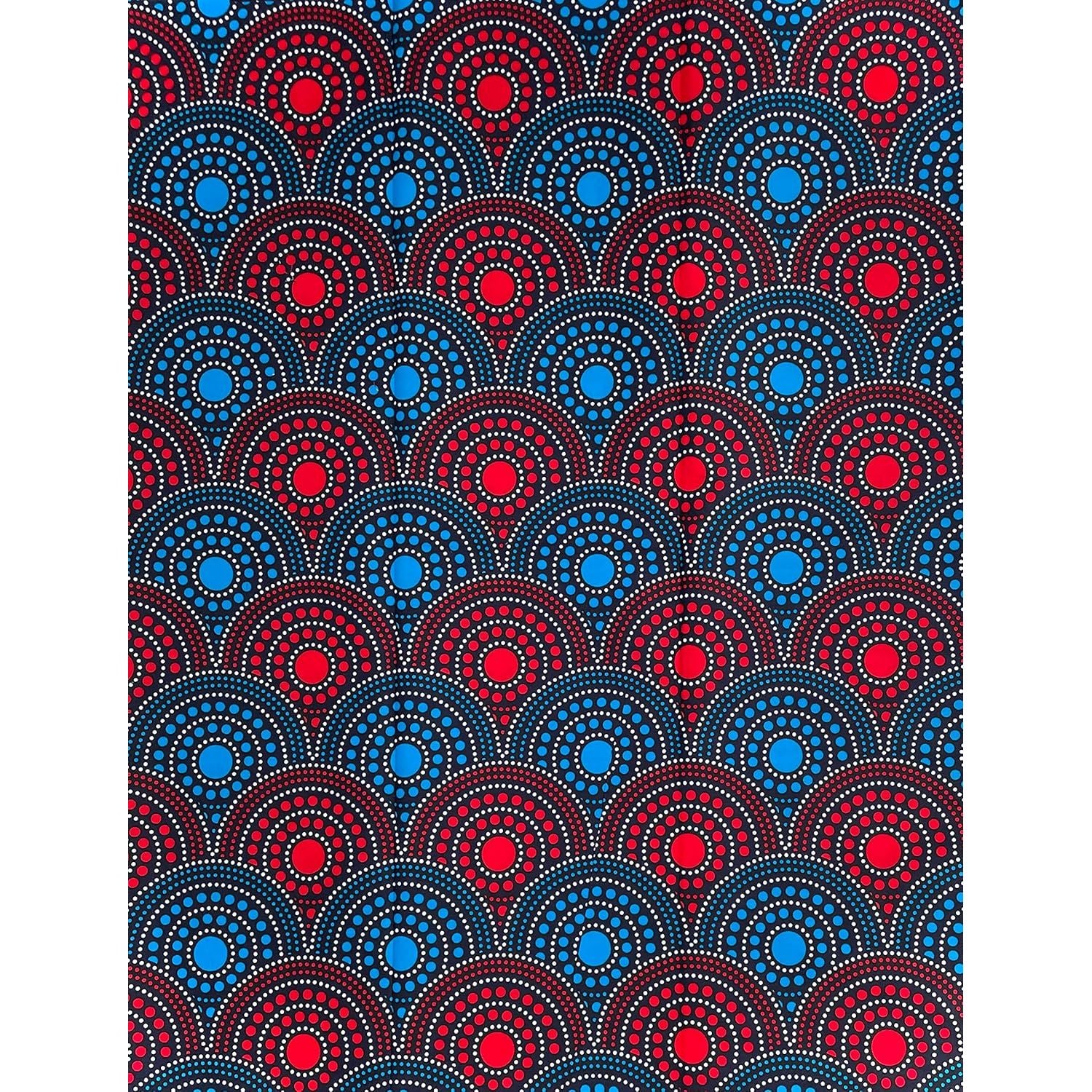 Wax Pagne Africain - Tissu 6 Yards 100% Coton - ROUGE / BLEU