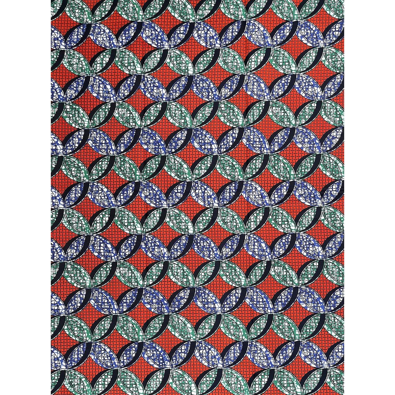 Wax Tissu Pagne Africain - Coupon 2 Yards 100% Coton - ORANGE / VERT / BLEU