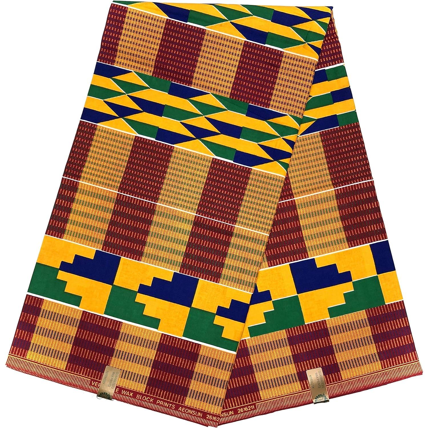 Pagne di cera africana - Tessuto di cotone 100% da 6 metri - KENTE / KINTE / KITA