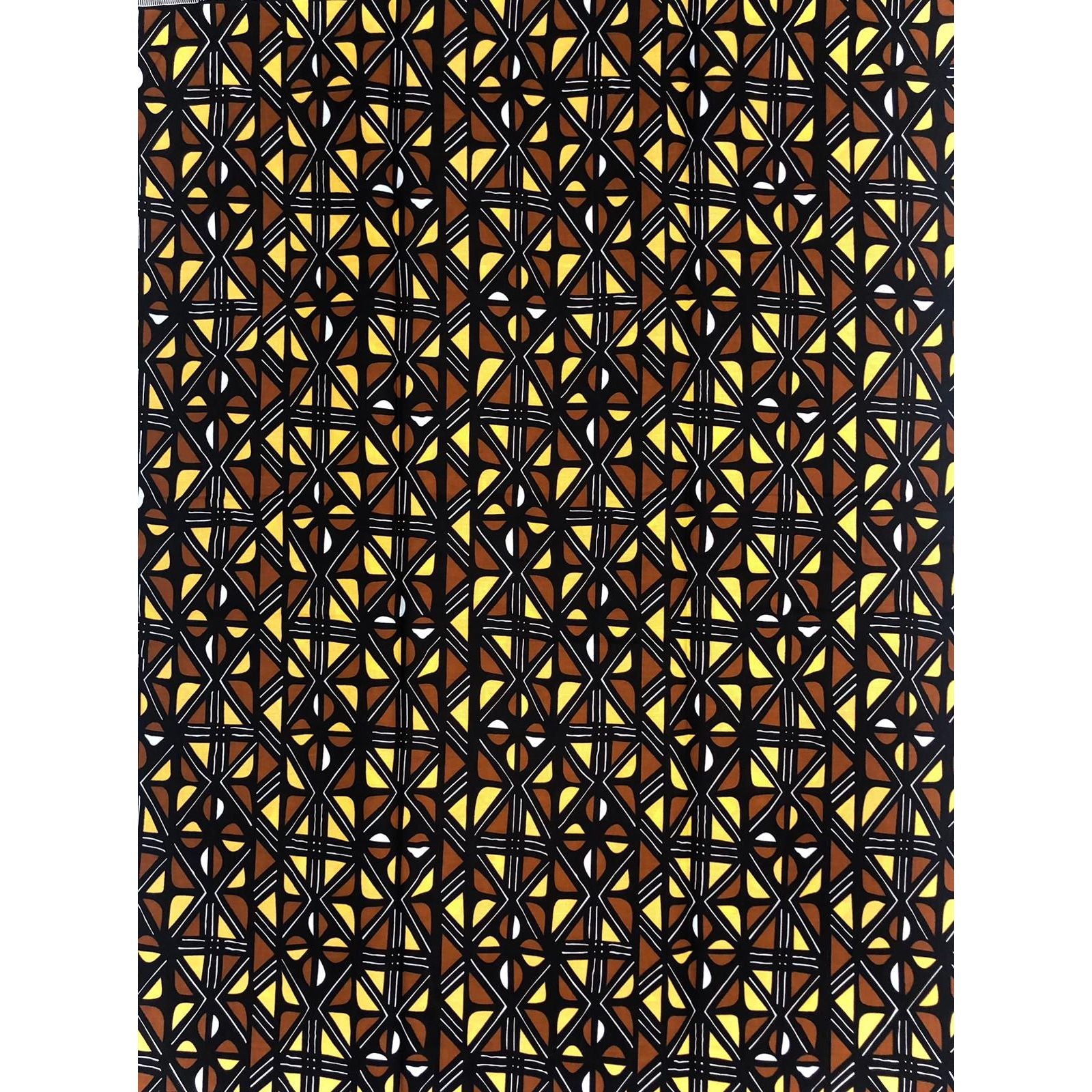 African Wax Pagne - 6 Yards 100% Cotton Fabric - BOGOLAN - Black / Brown