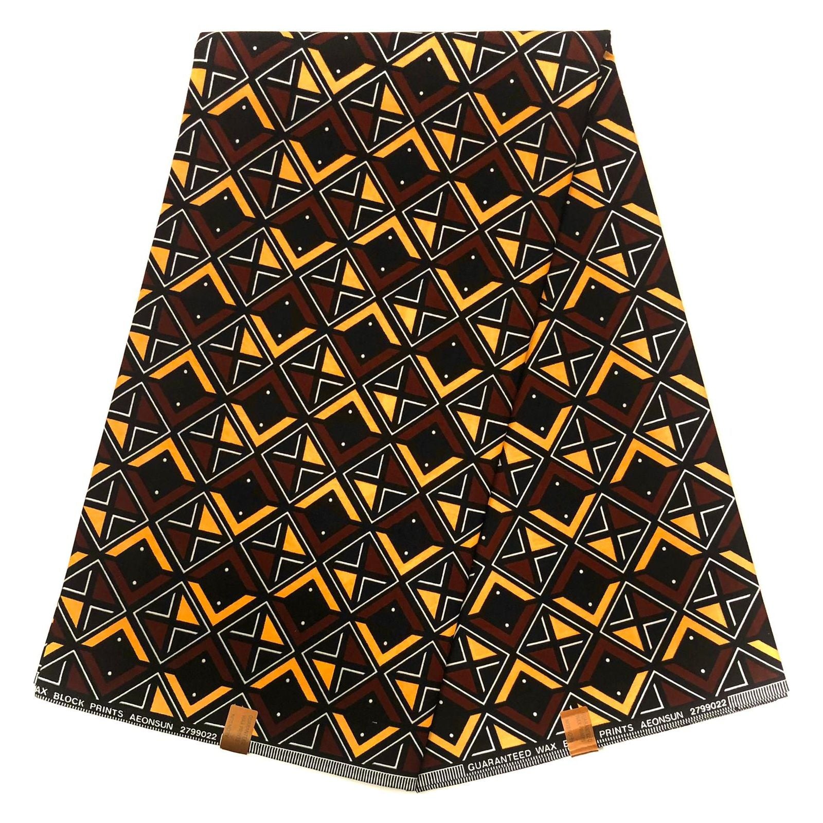 African Wax Pagne - 6 Yards 100% Cotton Fabric - BOGOLAN - Black / Brown