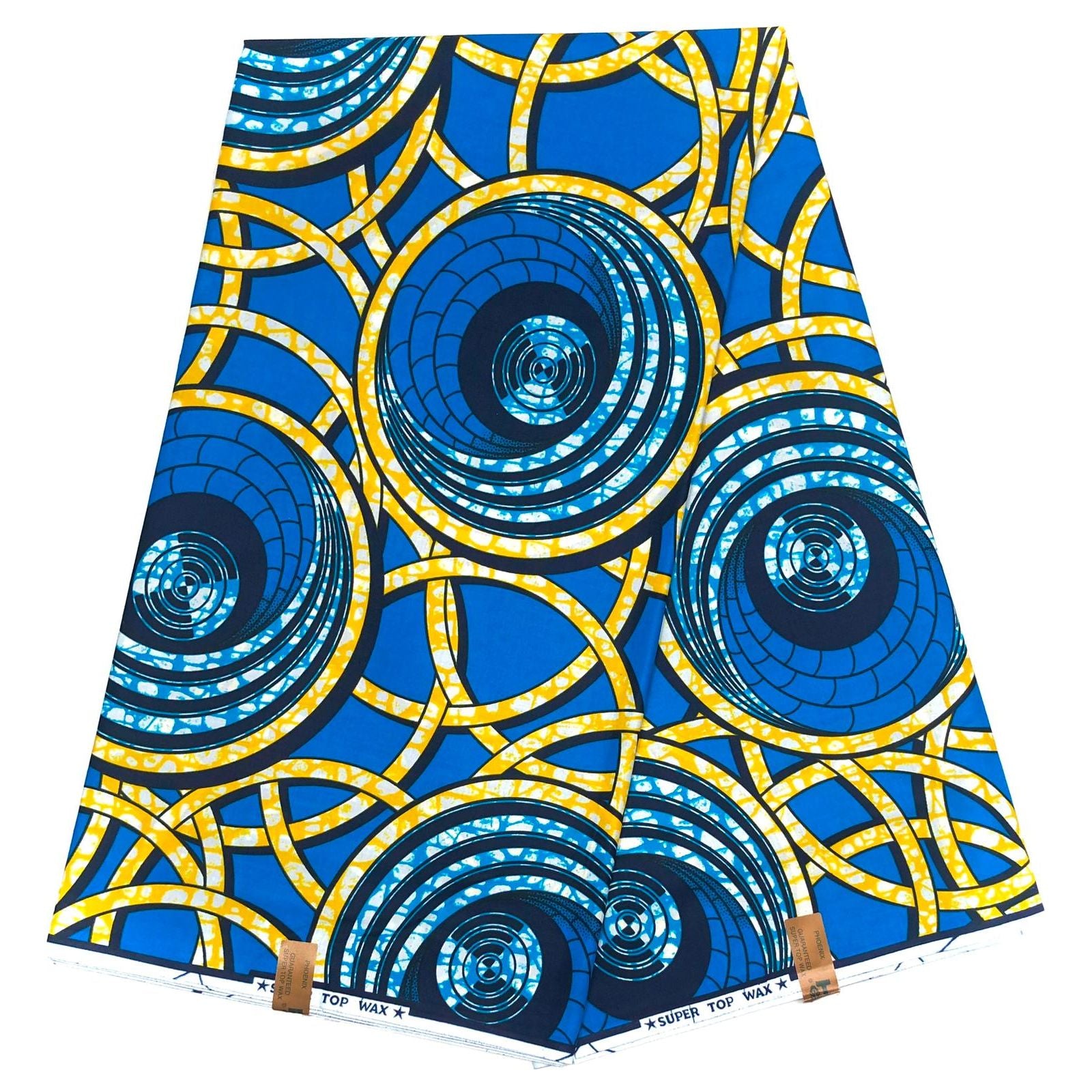 Pagne di cera africana - Tessuto 100% cotone da 6 metri - BIANCO / BLU