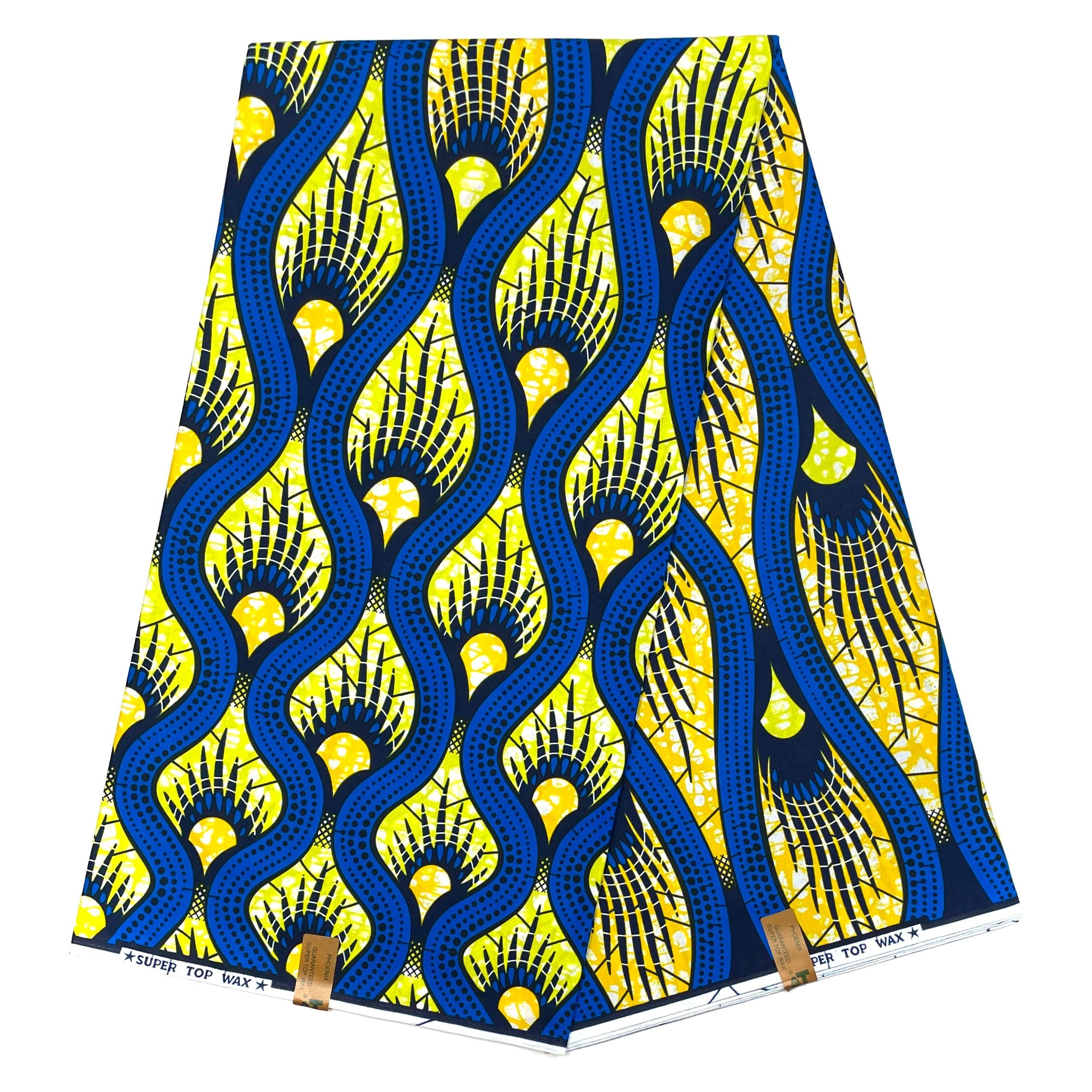 Wax Pagne Africain - Tissu 6 Yards 100% Coton - PHOENIX - BLEU / VERT