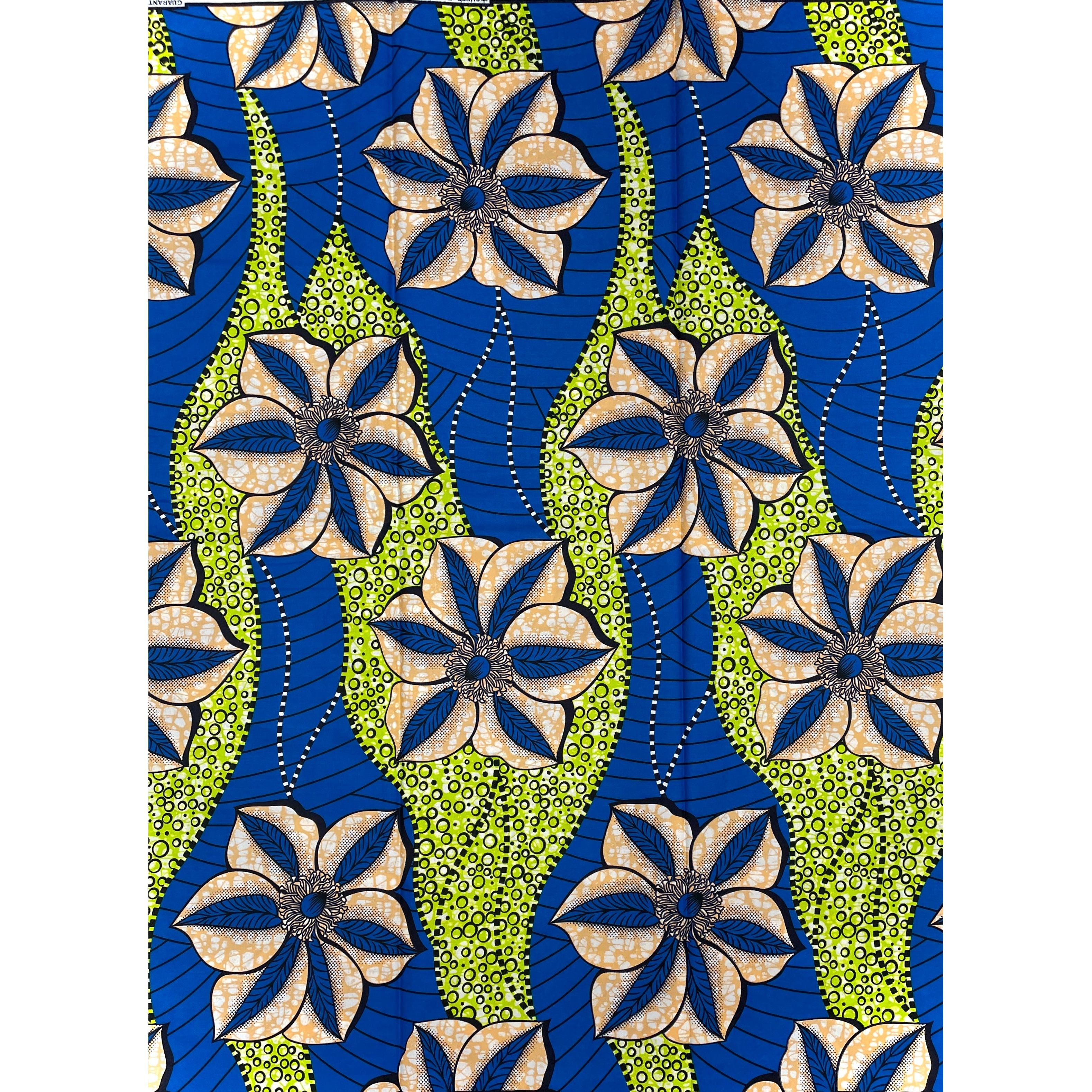 Wax Pagne Africain - Tissu 6 Yards 100% Coton - PHOENIX - BLEU / VERT