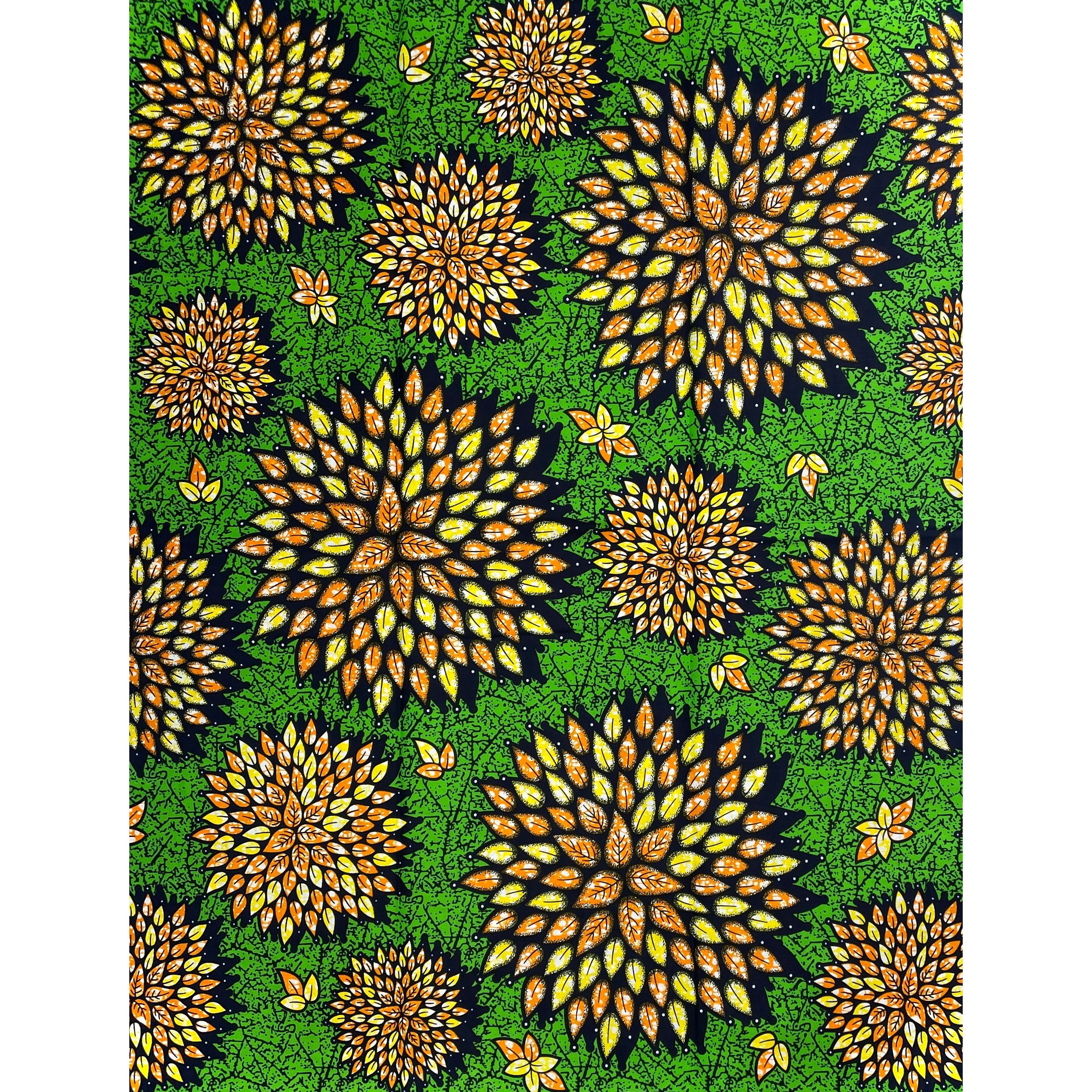 Wax Pagne Africain - Tissu 6 Yards 100% Coton - VERT / JAUNE / ORANGE