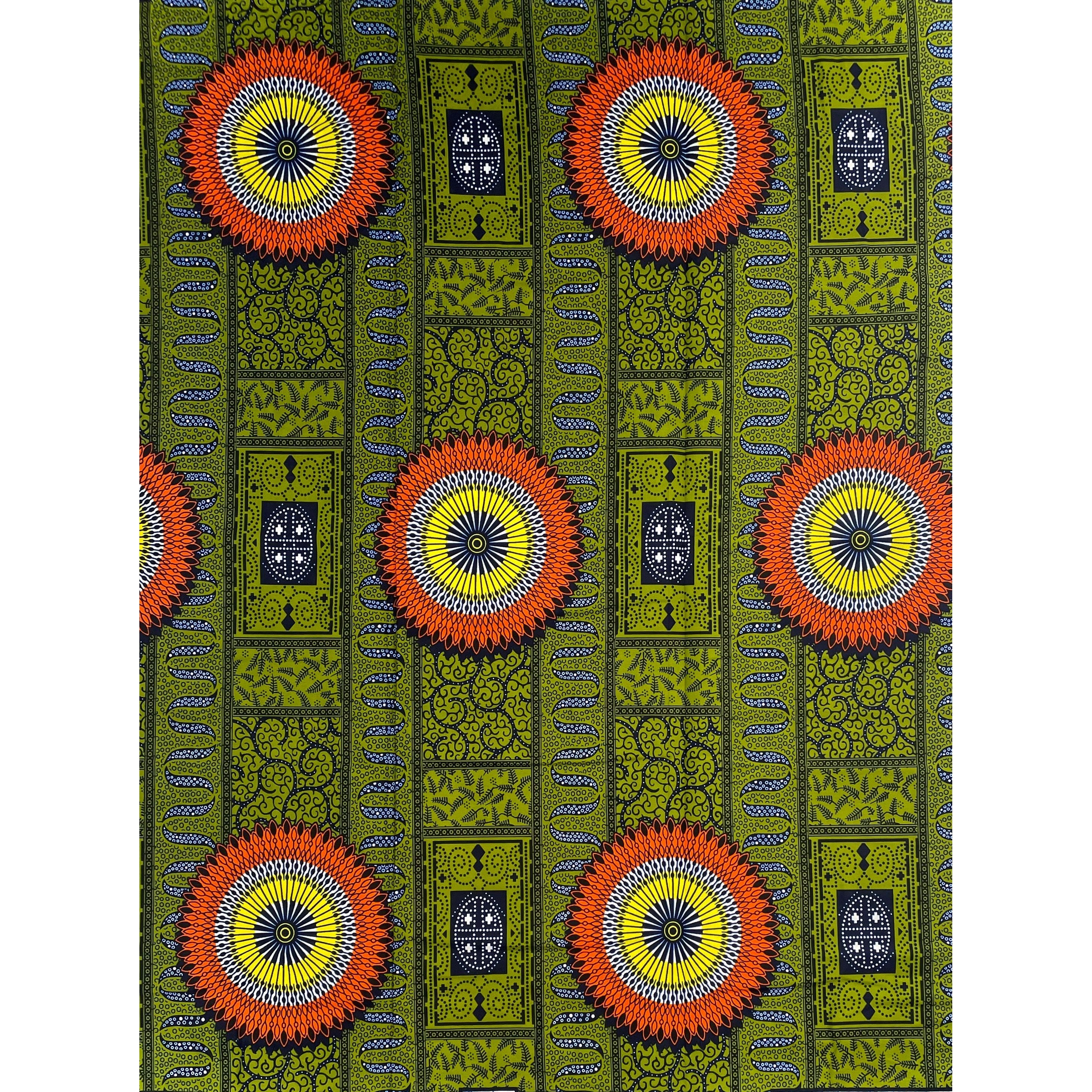 Wax Pagne Africain - Tissu 6 Yards 100% Coton - VERT / JAUNE / ORANGE