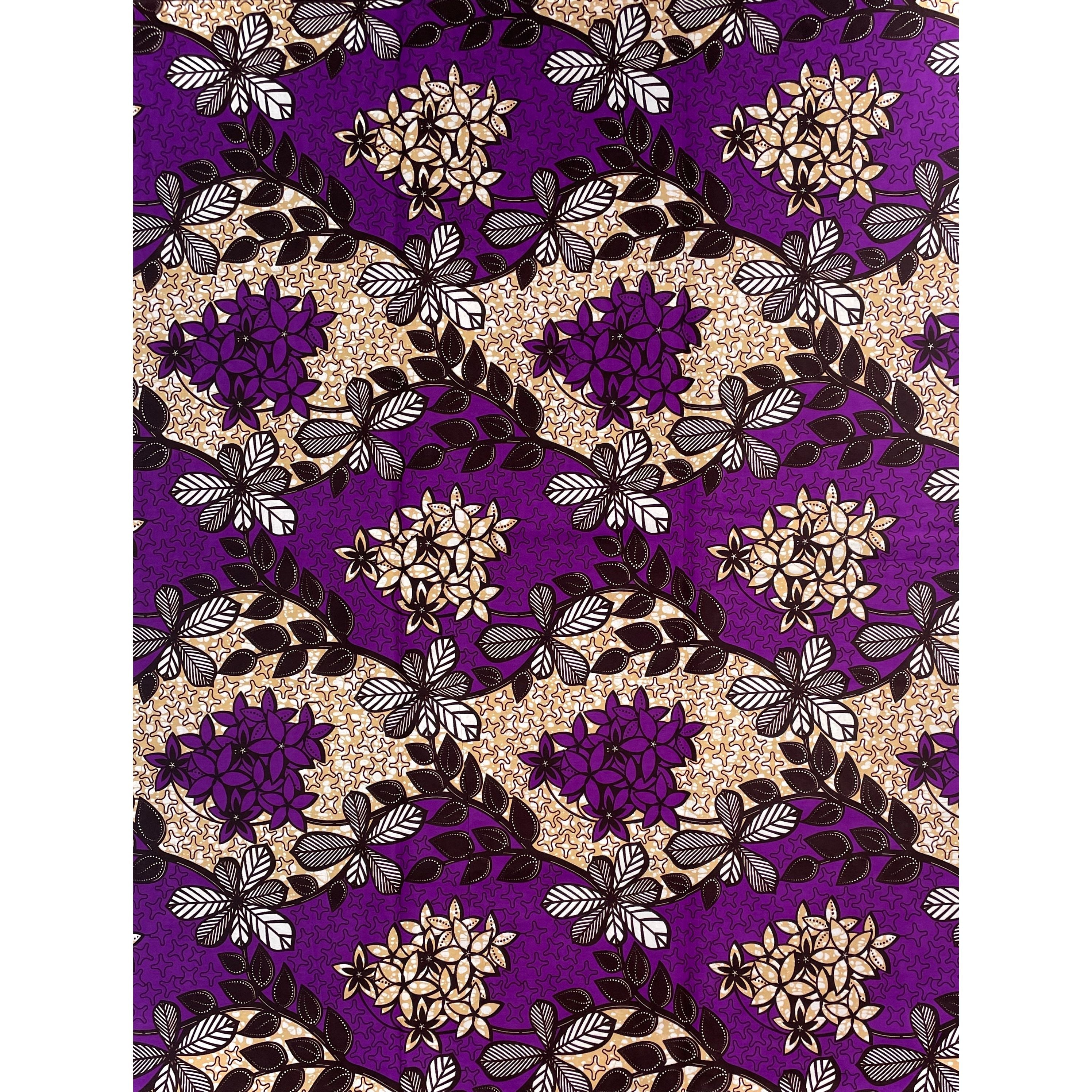 African Wax Print - 6 Yards 100% Cotton Fabric - PURPLE / BROWN