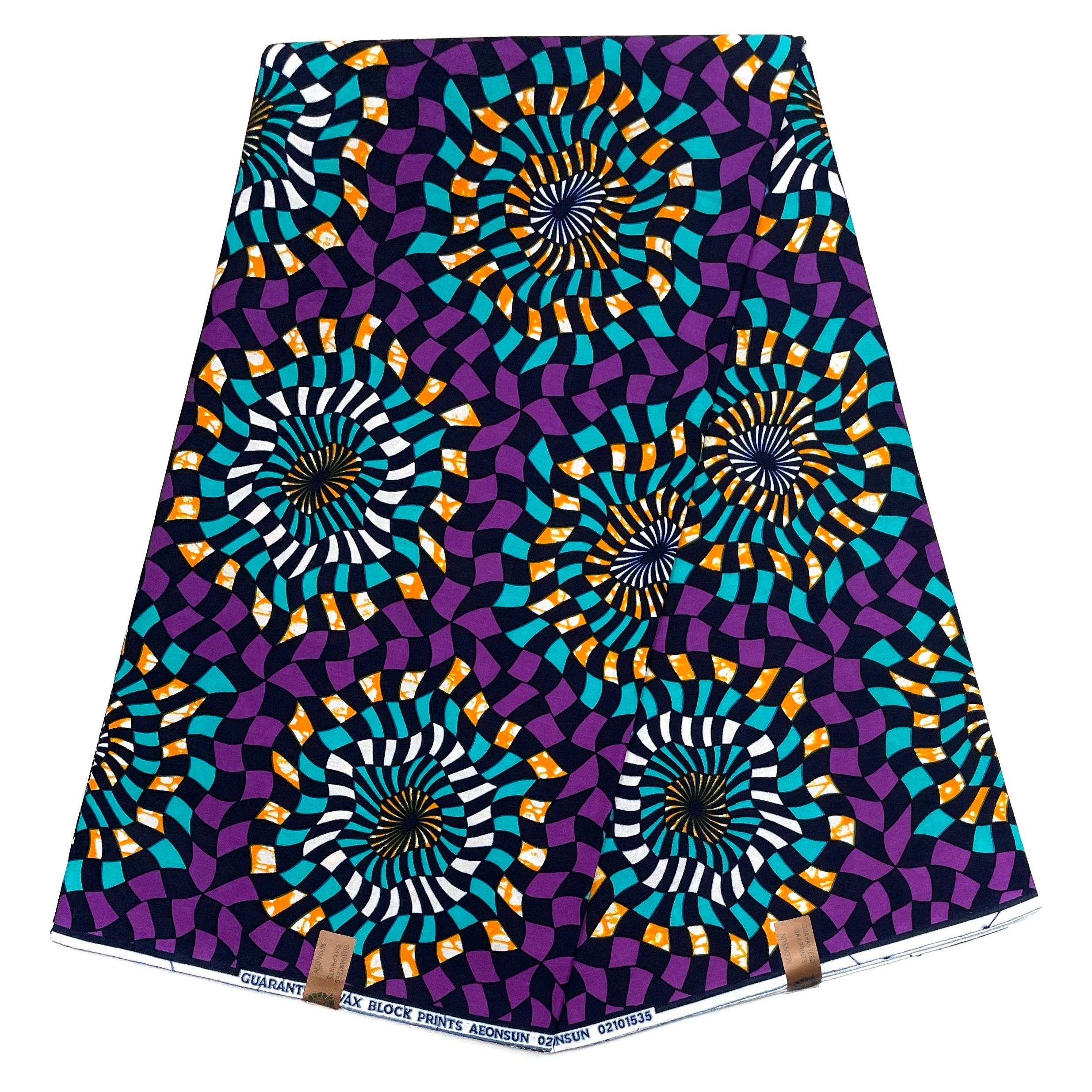 African Wax Print - 6 Yards 100% Cotton Fabric - PURPLE / TURQUOISE