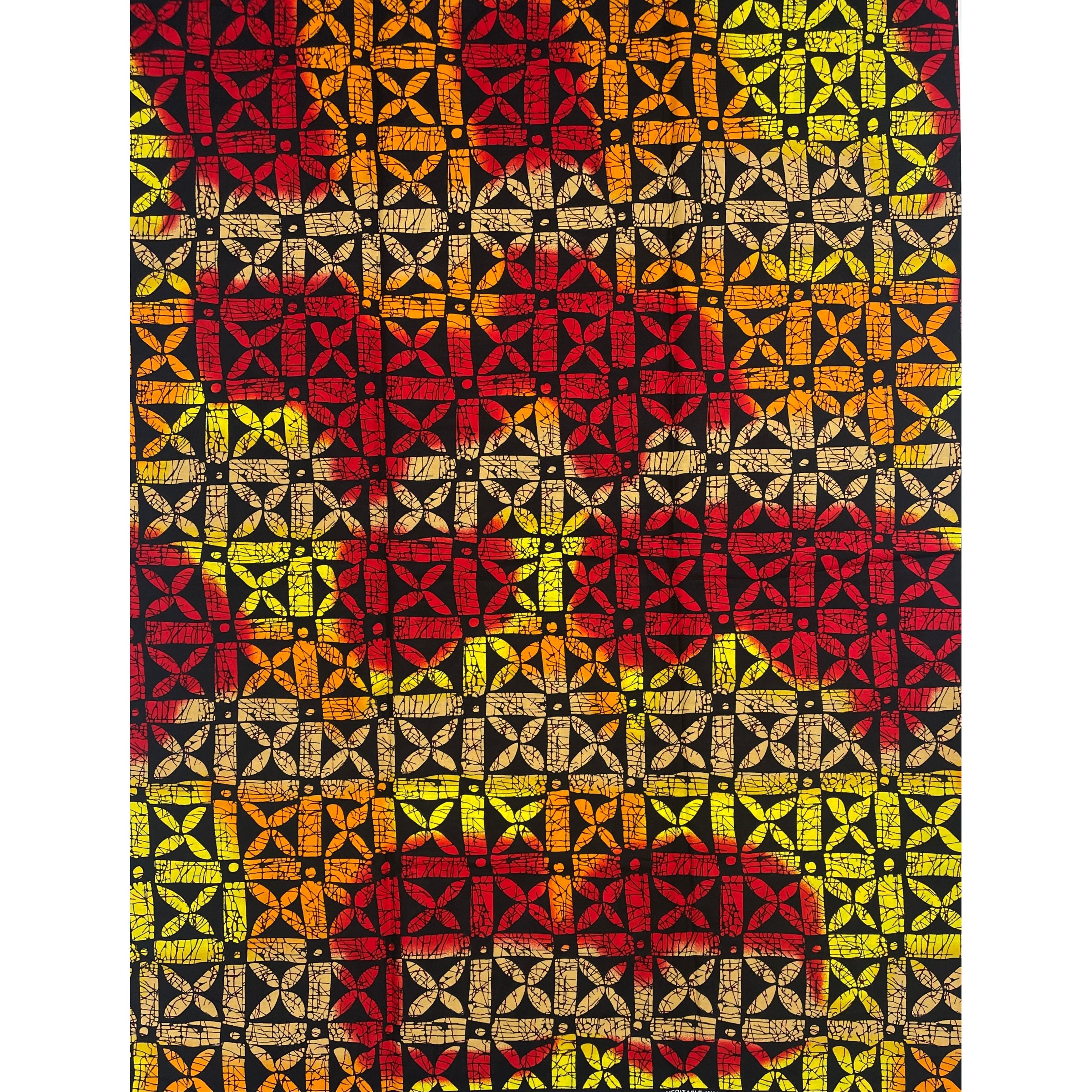 Wax Tissu Pagne Africain - Coupon 2 Yards 100% Coton - ROUGE / ORANGE / JAUNE