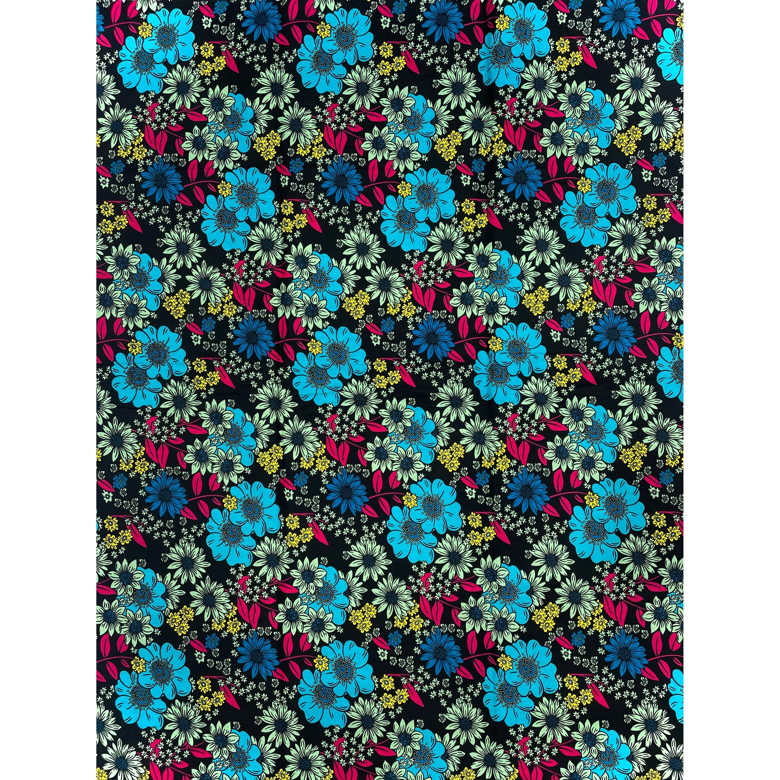 Wax Pagne Africain - Tissu 6 Yards 100% Coton - Fond NOIR