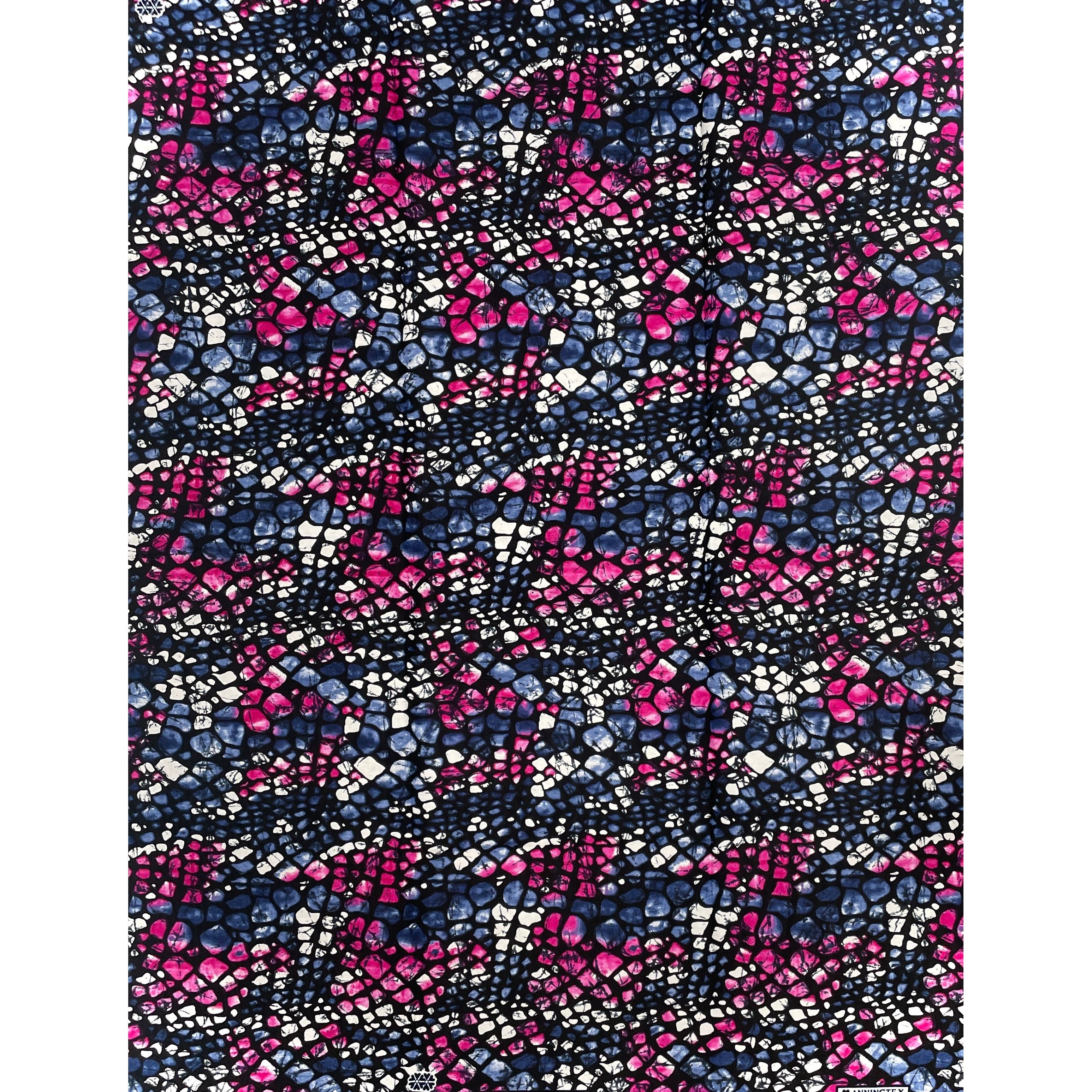 Wax Pagne Africain - Tissu 6 Yards 100% Coton - ROSE / BLEU