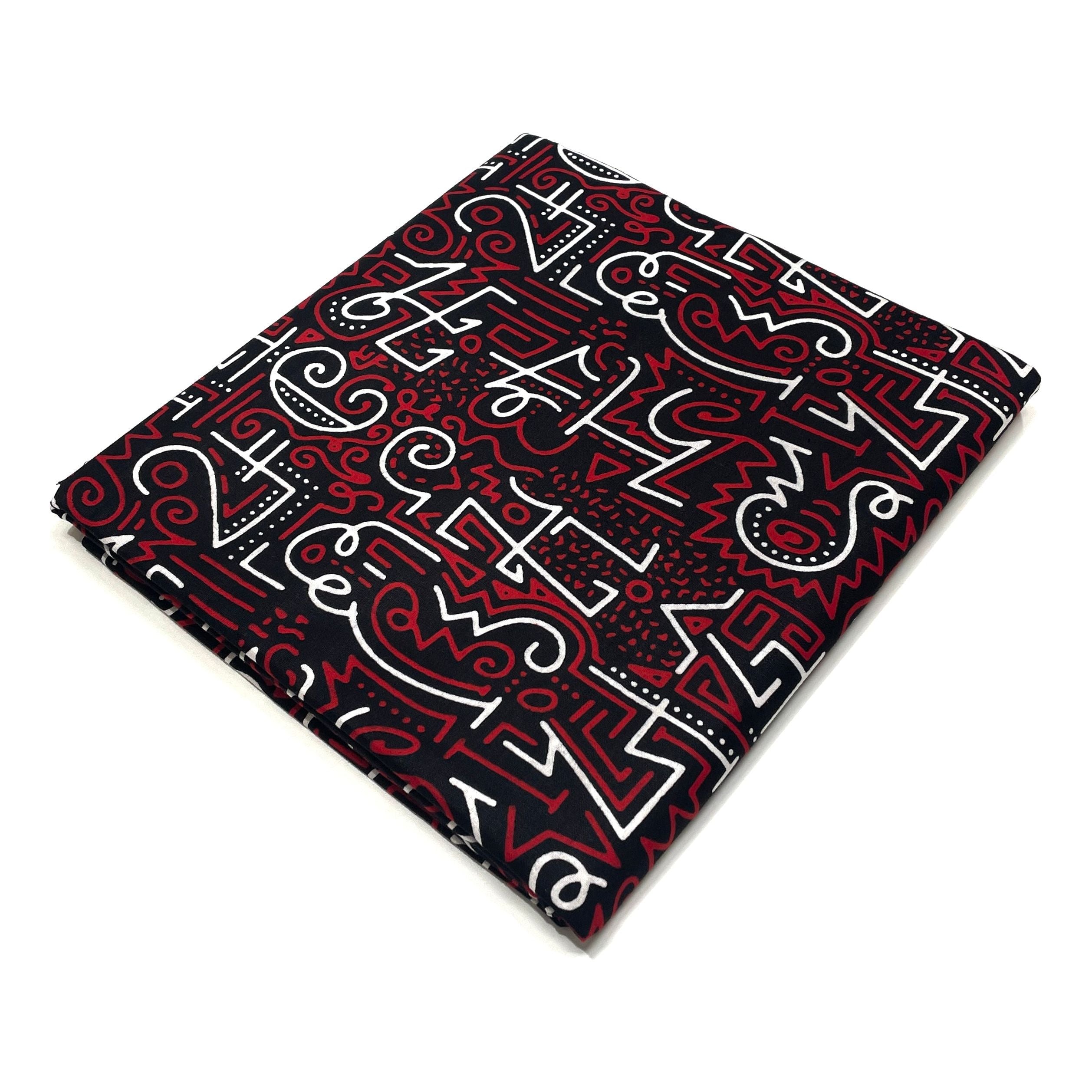 Wax Tissu Pagne Africain - Coupon 2 Yards 100% Coton - ROUGE / BLANC / NOIR