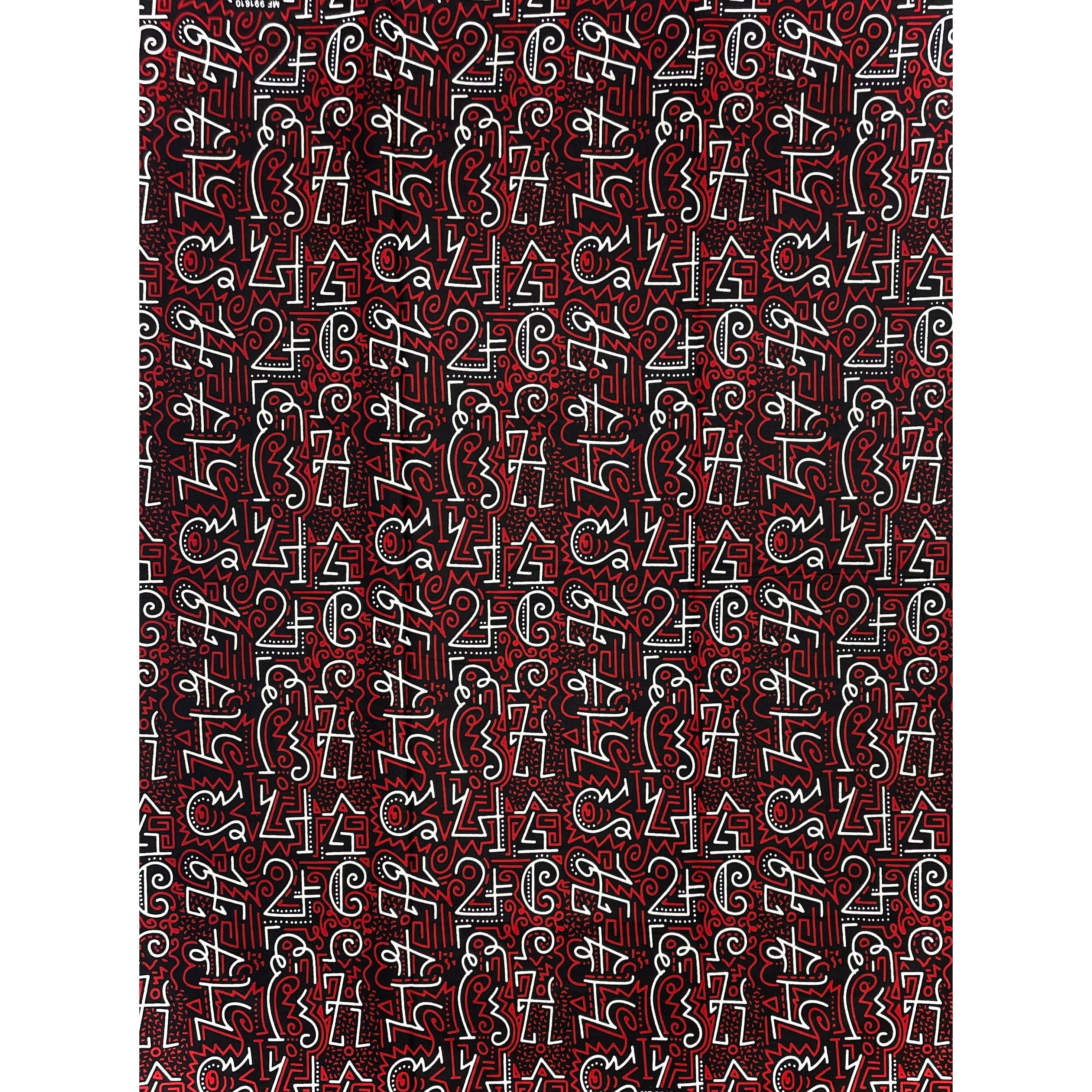 Wax Tissu Pagne Africain - Coupon 2 Yards 100% Coton - ROUGE / BLANC / NOIR