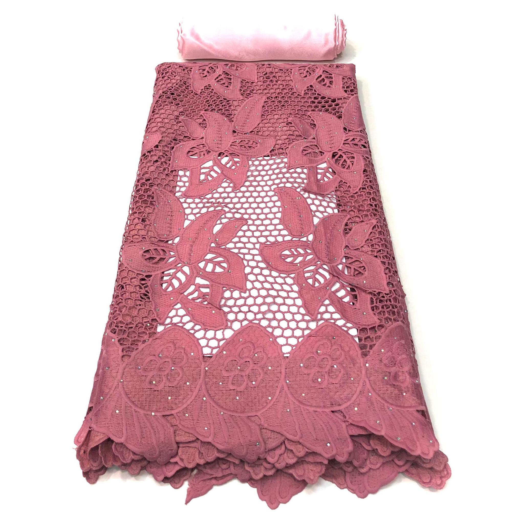 Dentelle Guipure Broderie Africaine - Tissu 3,35 Mètres Coton - ROSE