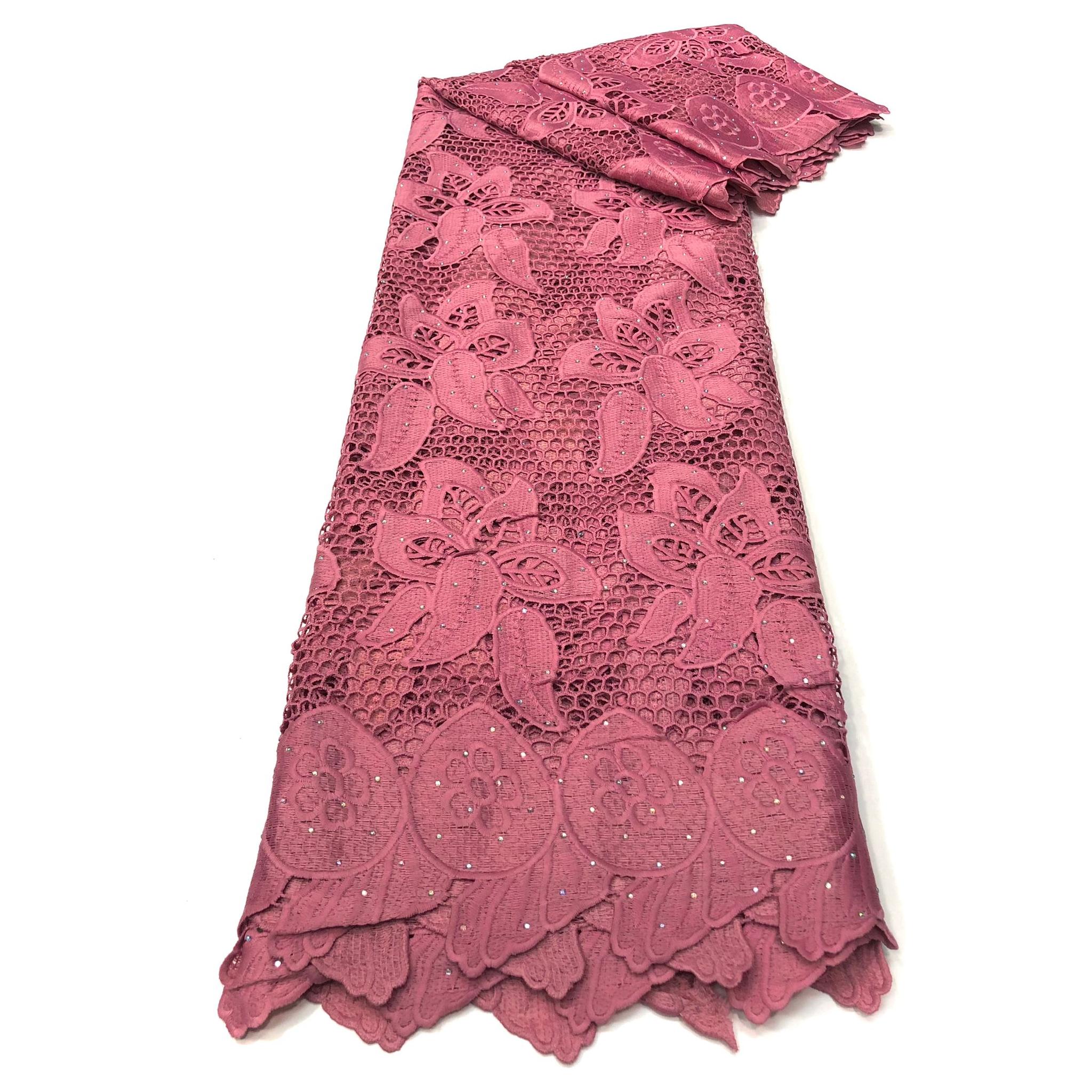 Dentelle Guipure Broderie Africaine - Tissu 3,35 Mètres Coton - ROSE