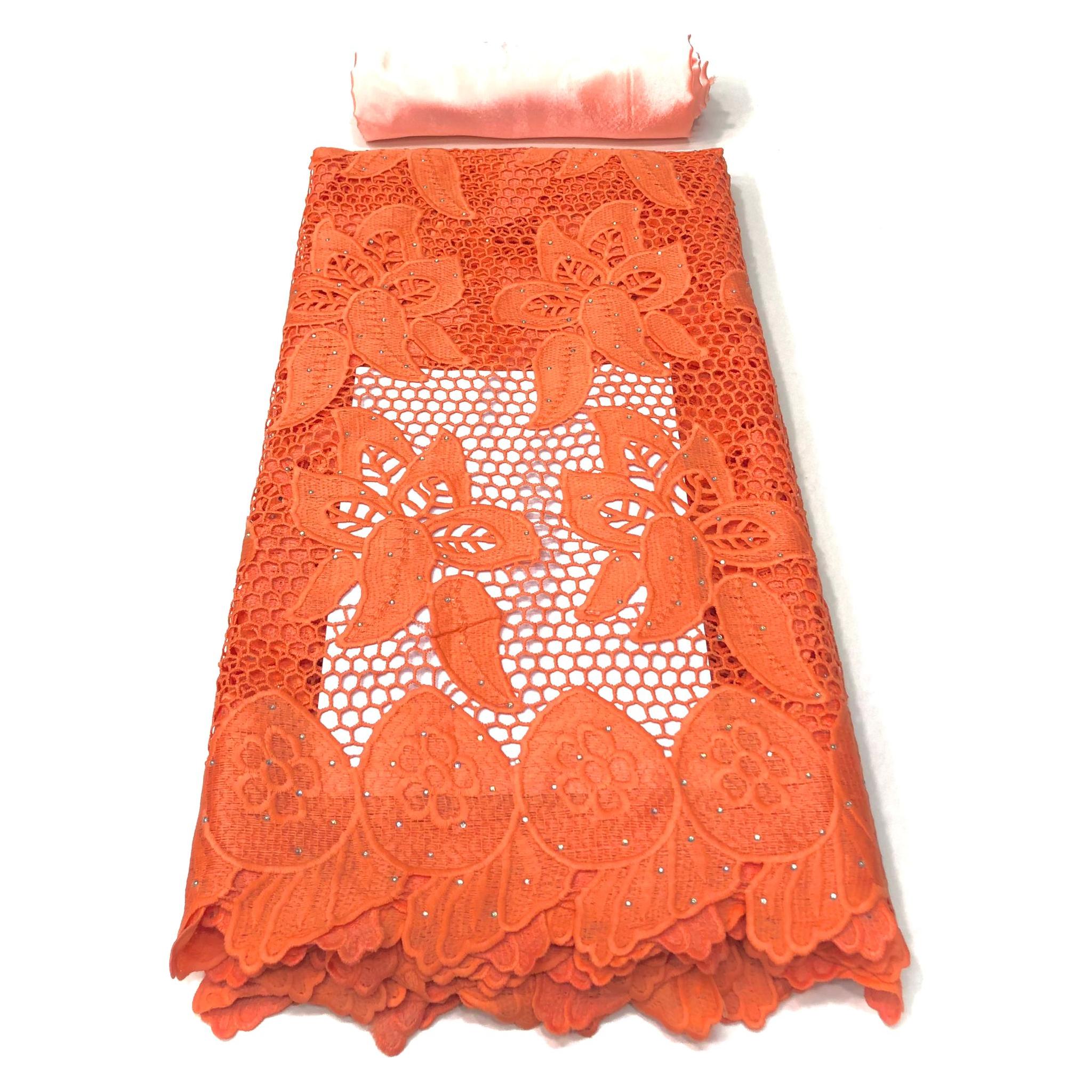 Dentelle Guipure Broderie Africaine - Tissu 4 Yards Coton - ORANGE