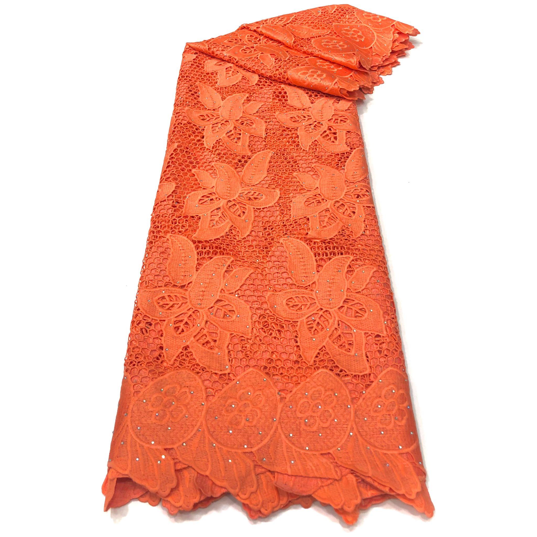 Dentelle Guipure Broderie Africaine - Tissu 4 Yards Coton - ORANGE