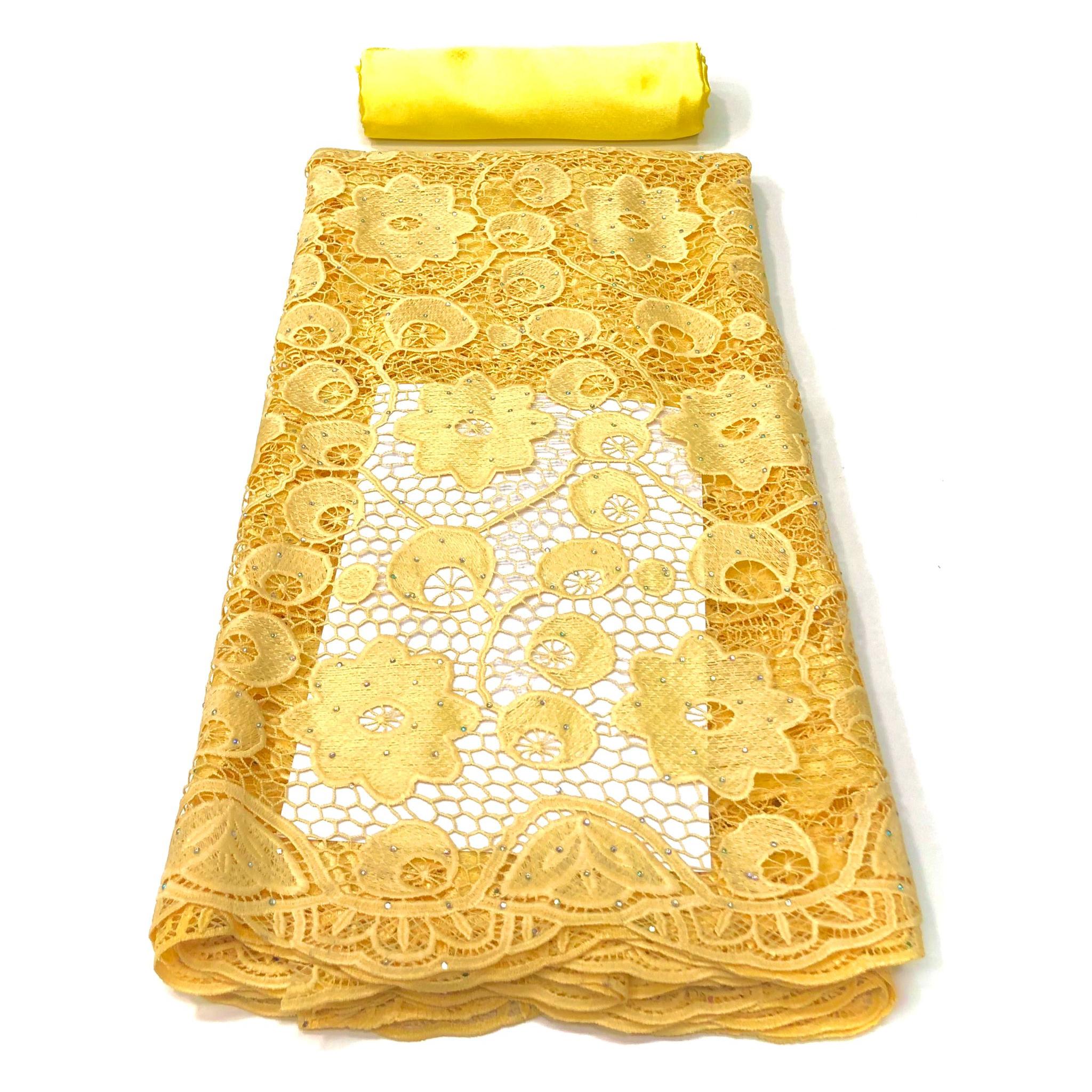 Dentelle Guipure Broderie Africaine - Tissu 4 Yards Coton - JAUNE