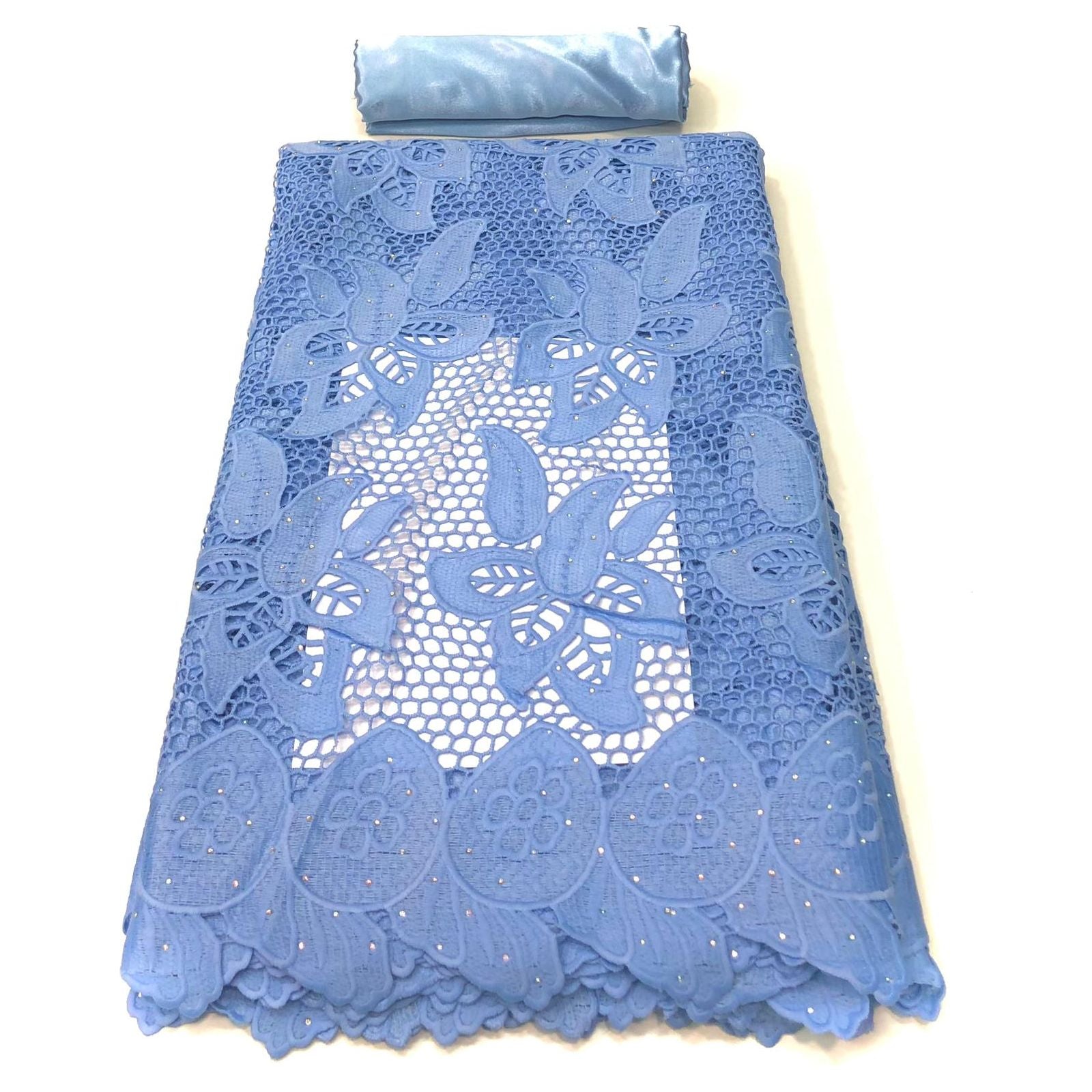 Dentelle Guipure Broderie Africaine - Tissu 5 Yards Coton - BLEU