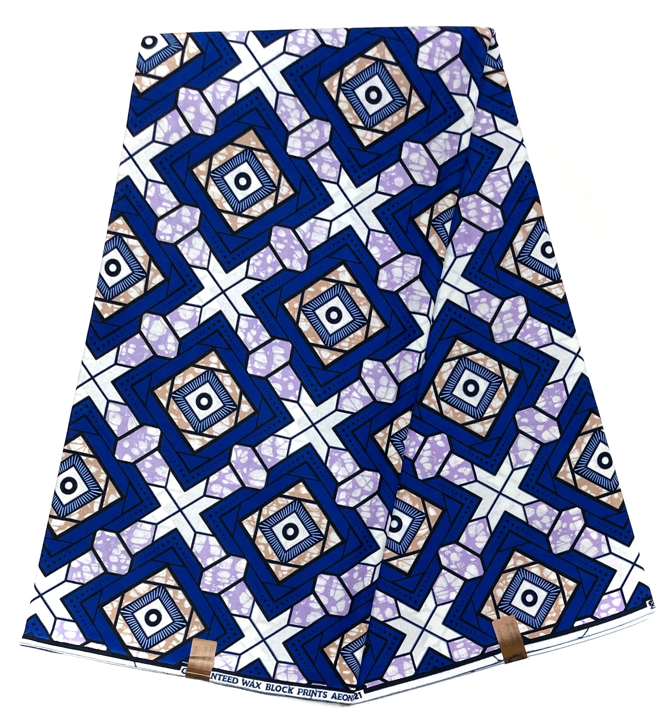 Wax Pagne Africain - Tissu 6 Yards 100% Coton - BLEU / MAUVE