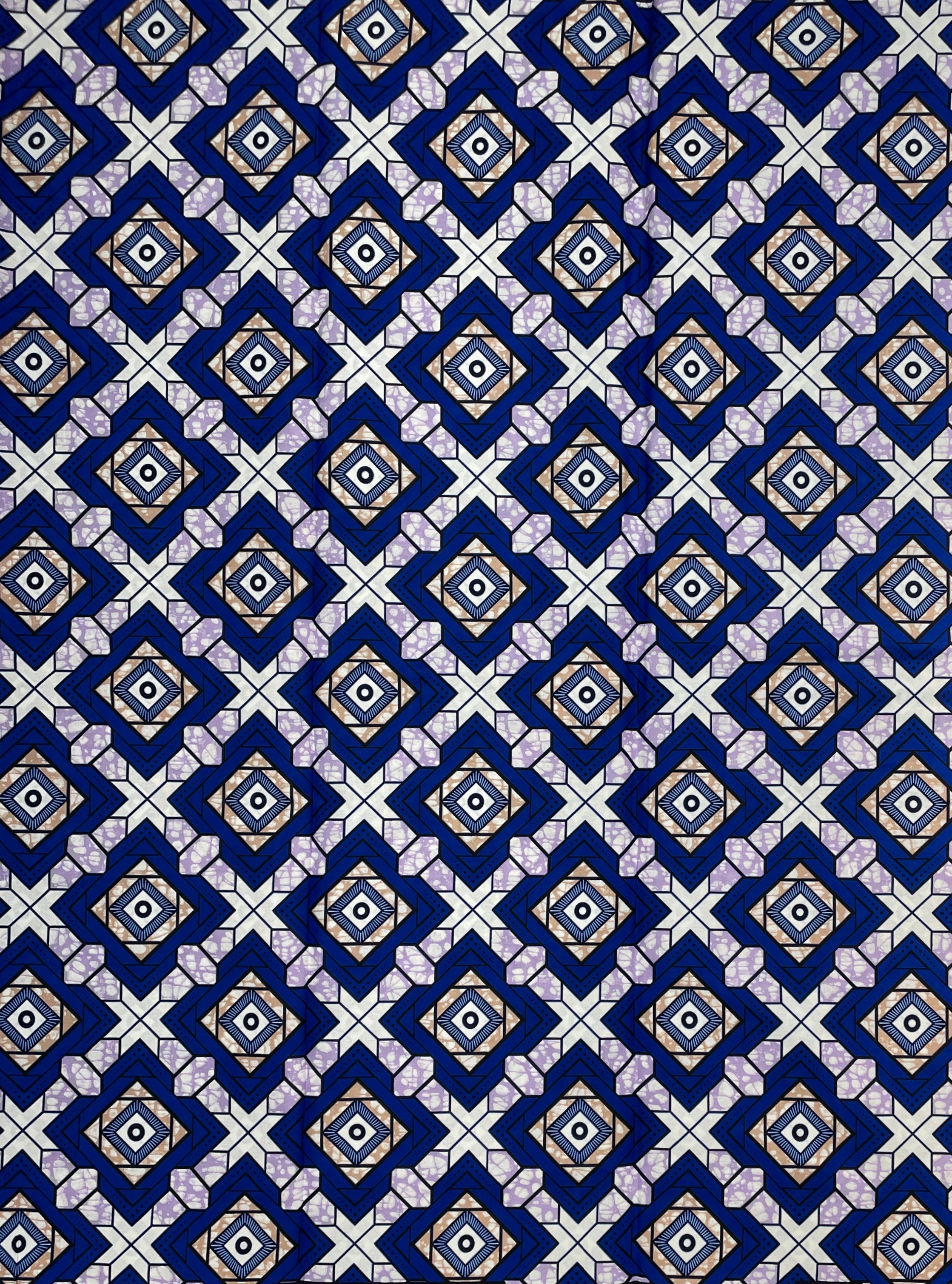 Wax Pagne Africain - Tissu 6 Yards 100% Coton - BLEU / MAUVE