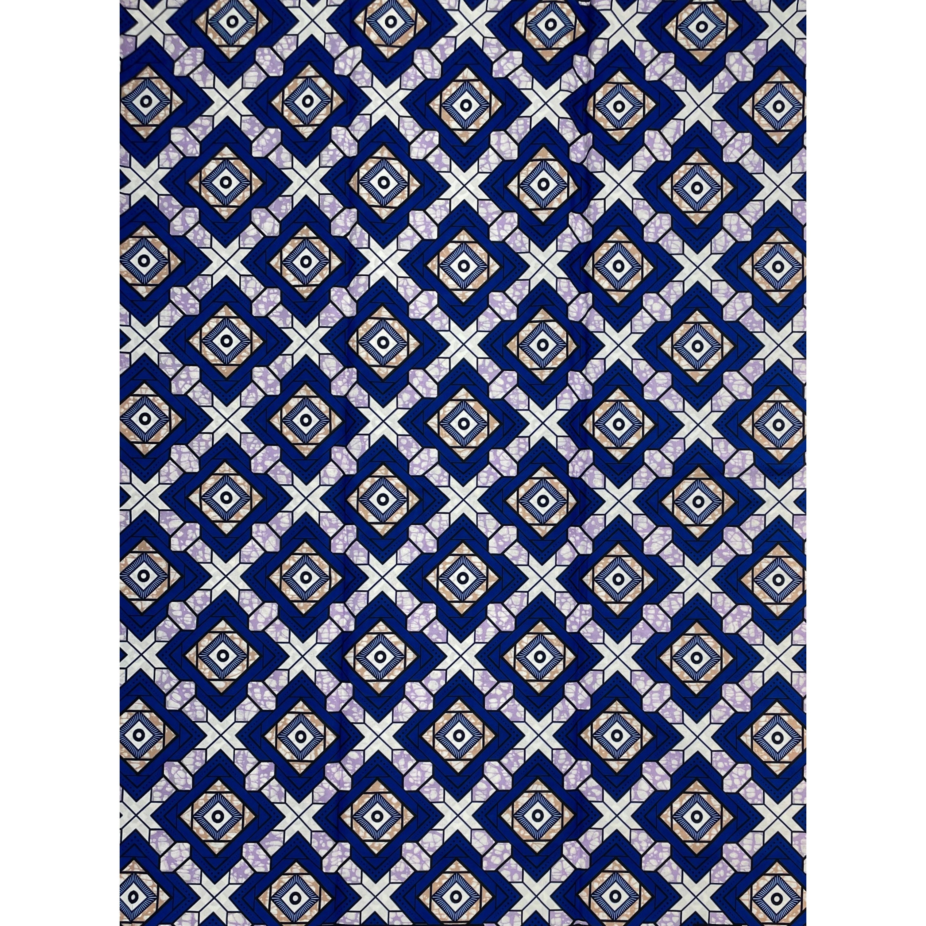 Wax Pagne Africain - Tissu 6 Yards 100% Coton - BLEU / MAUVE