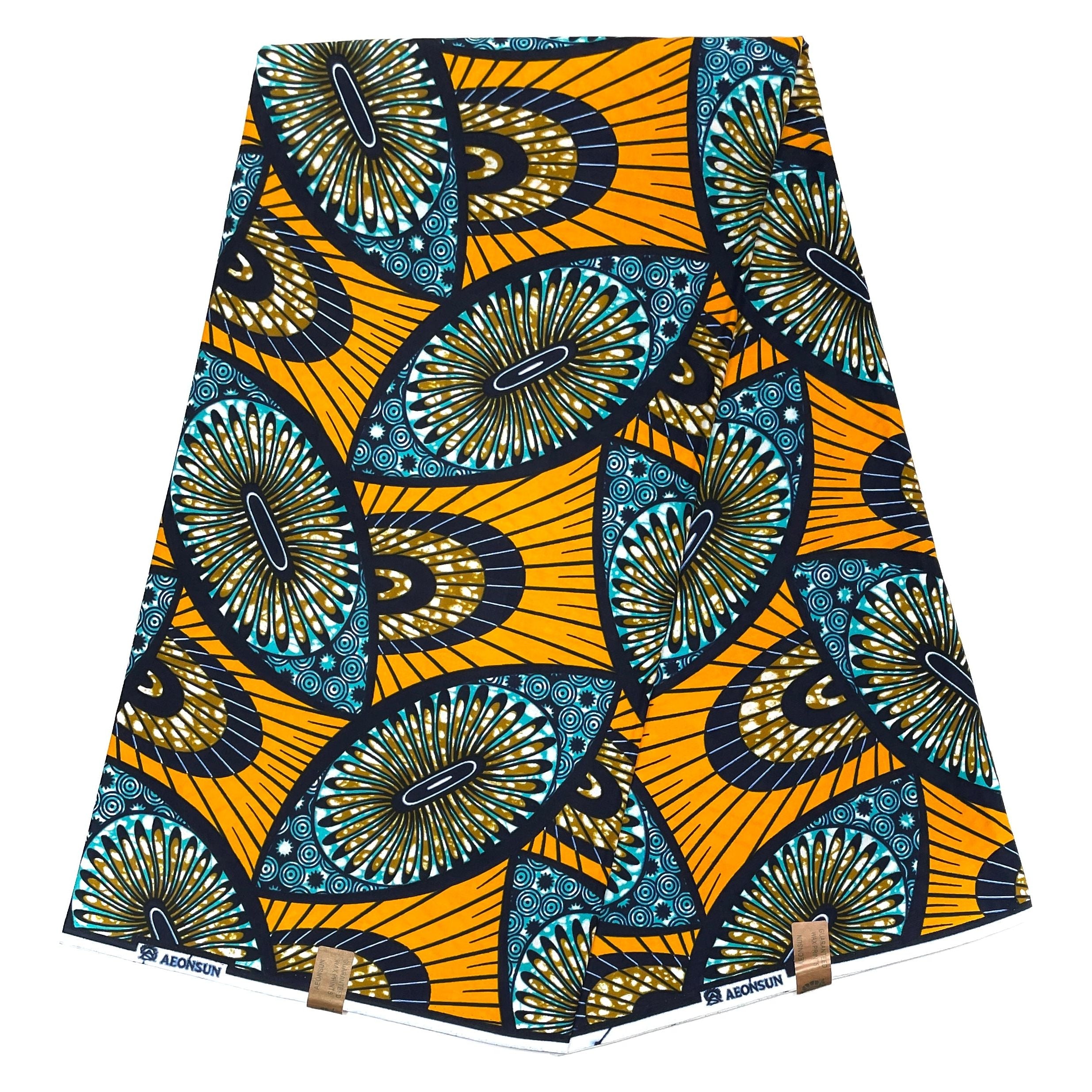 Wax Pagne Africain - Tissu 6 Yards 100% Coton - JAUNE / TURQUOISE