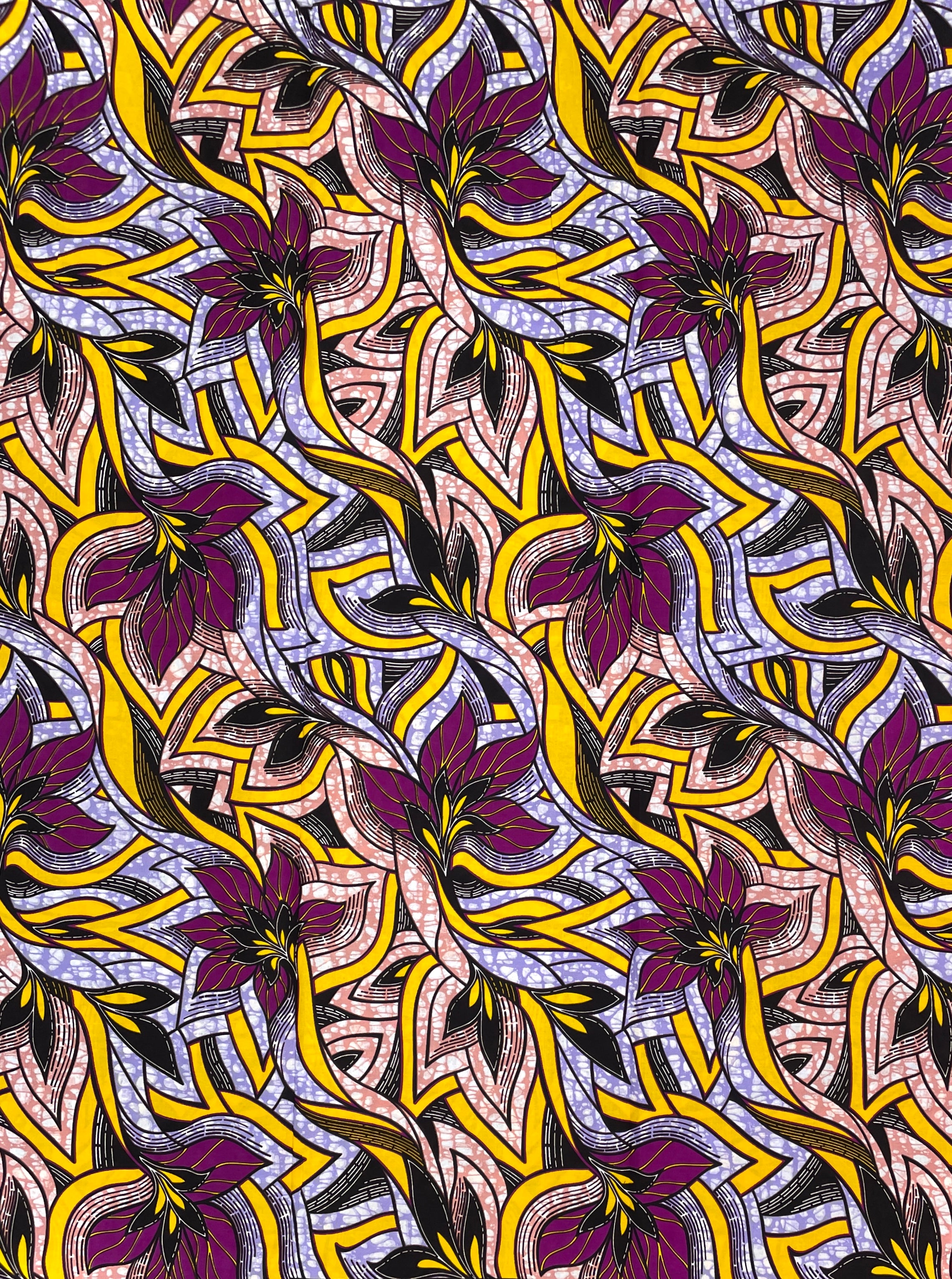 Wax Pagne Africain - Tissu 6 Yards 100% Coton - VIOLET / JAUNE