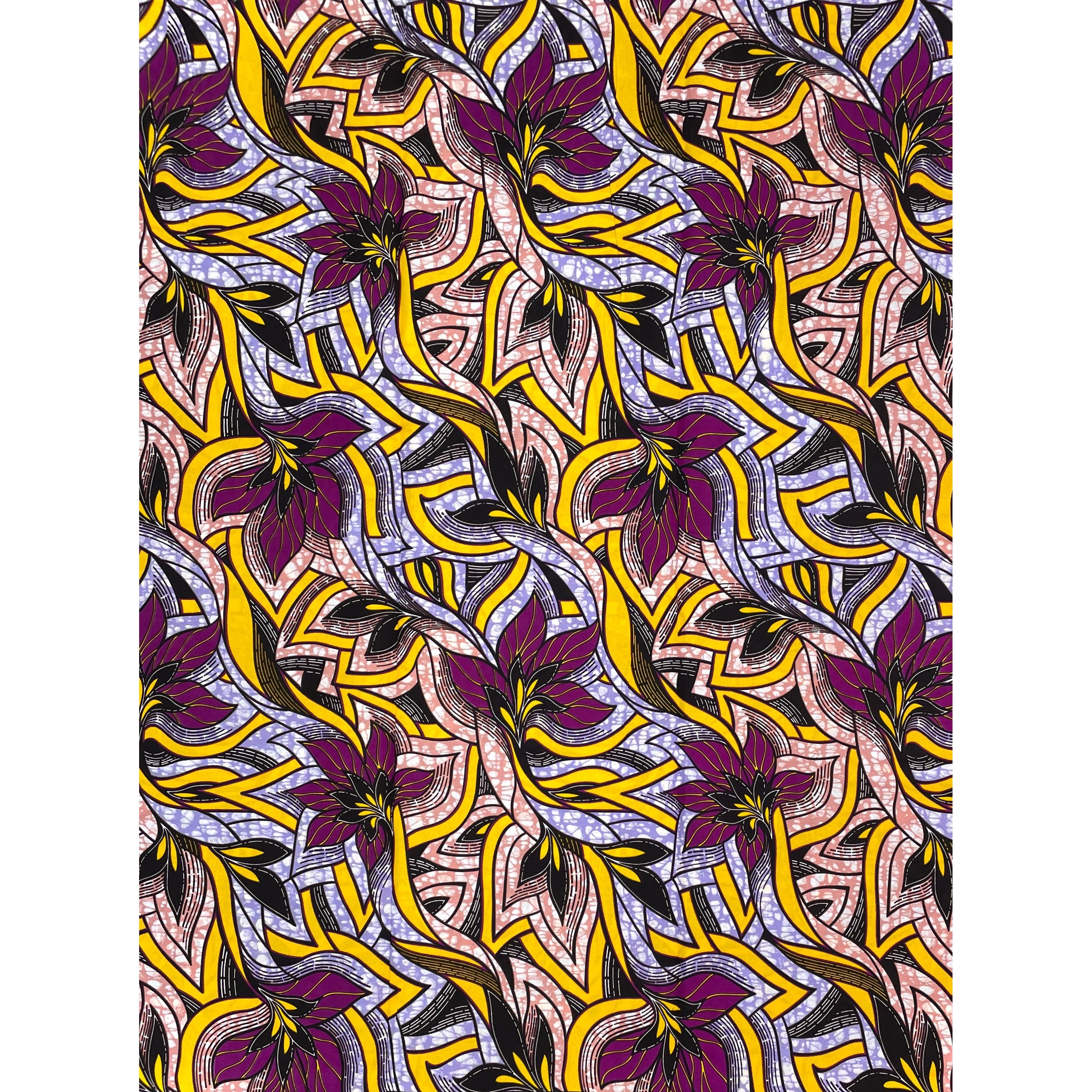 Wax Pagne Africain - Tissu 6 Yards 100% Coton - VIOLET / JAUNE