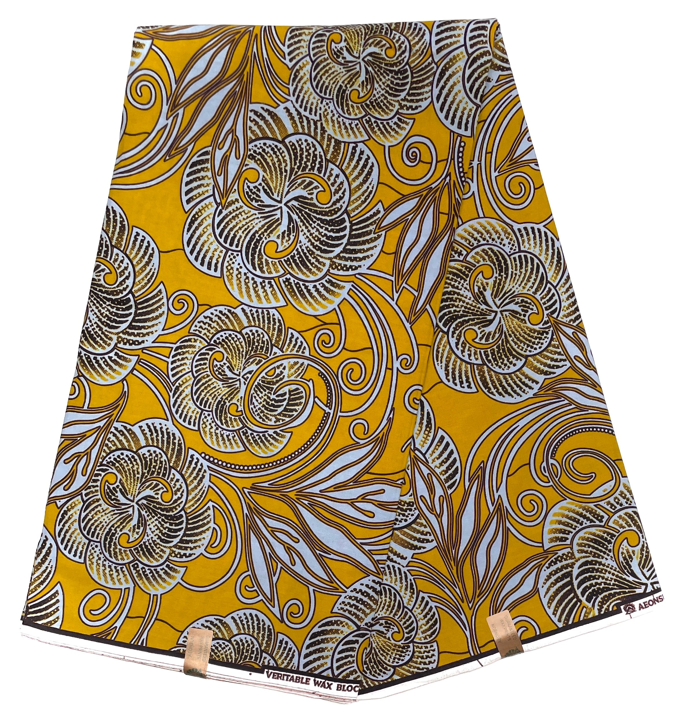 Wax Pagne Africain - Tissu 6 Yards 100% Coton - JAUNE AMBRE / GRIS