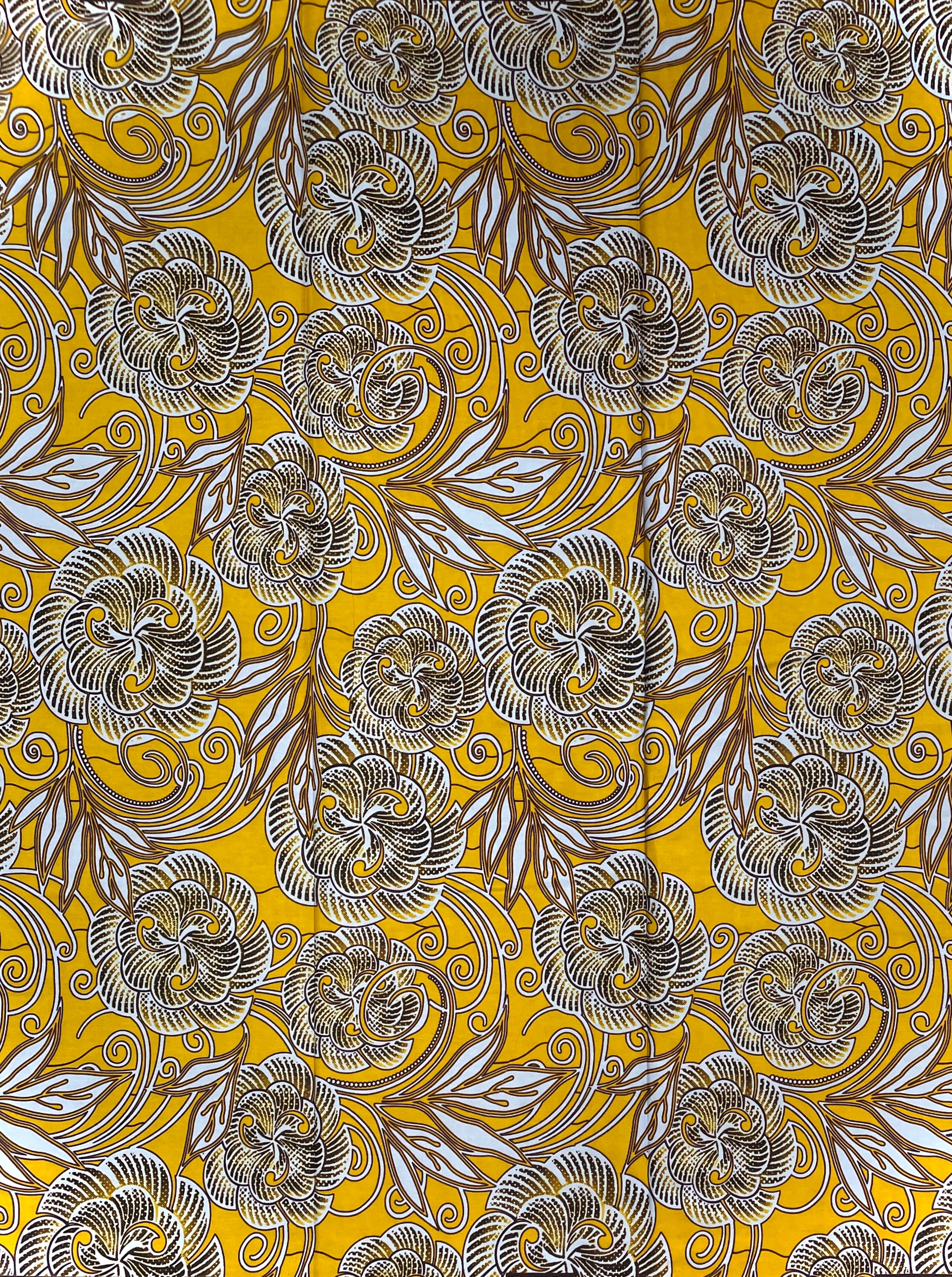 Wax Pagne Africain - Tissu 6 Yards 100% Coton - JAUNE AMBRE / GRIS