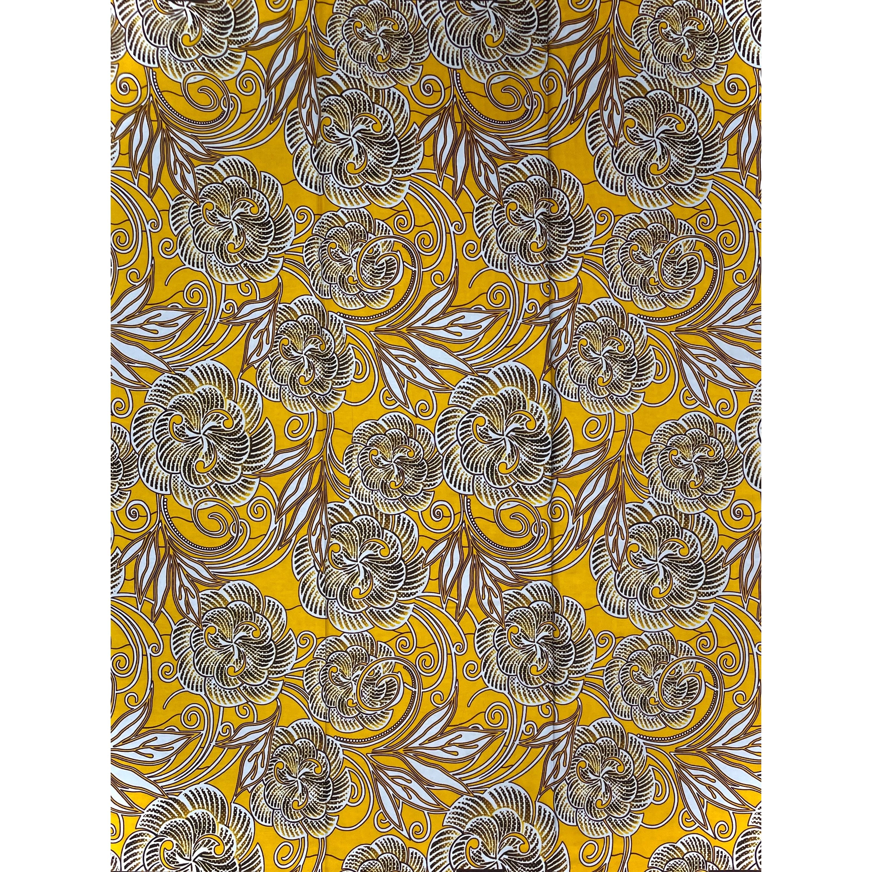 Wax Pagne Africain - Tissu 6 Yards 100% Coton - JAUNE AMBRE / GRIS