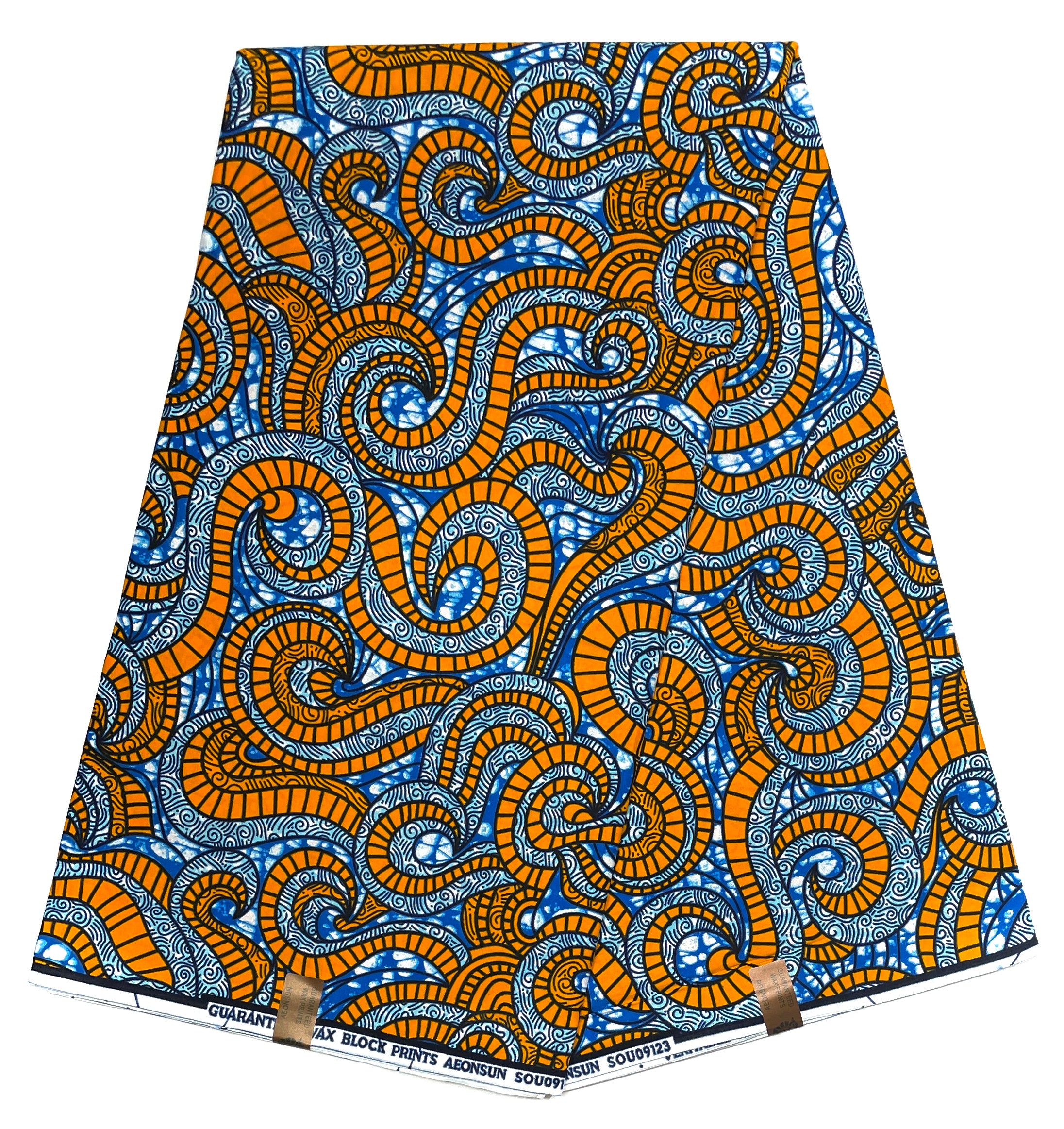 Wax Tissu Pagne Africain - Coupon 2 Yards 100% Coton - JAUNE FONCÉ / BLEU