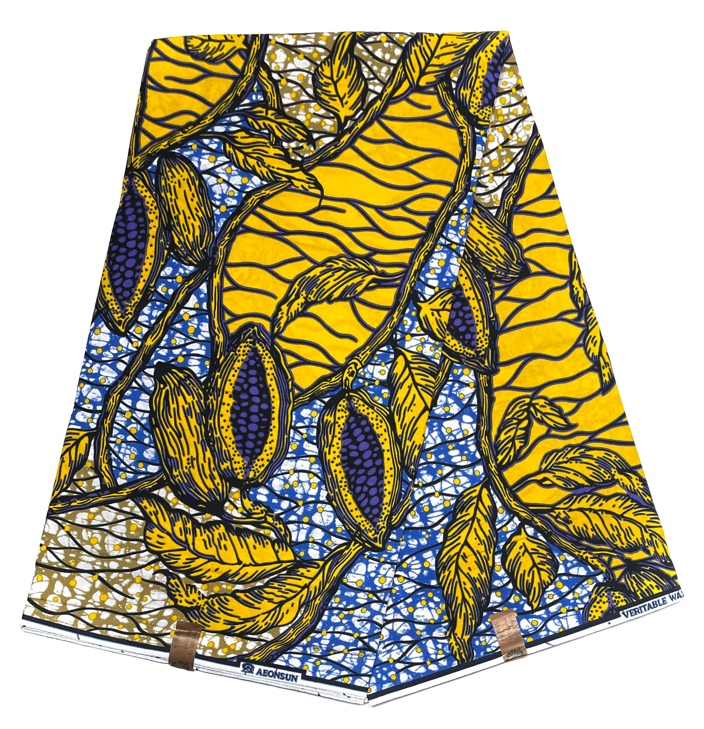 Wax Pagne Africain - Tissu 6 Yards 100% Coton - JAUNE / BLEU