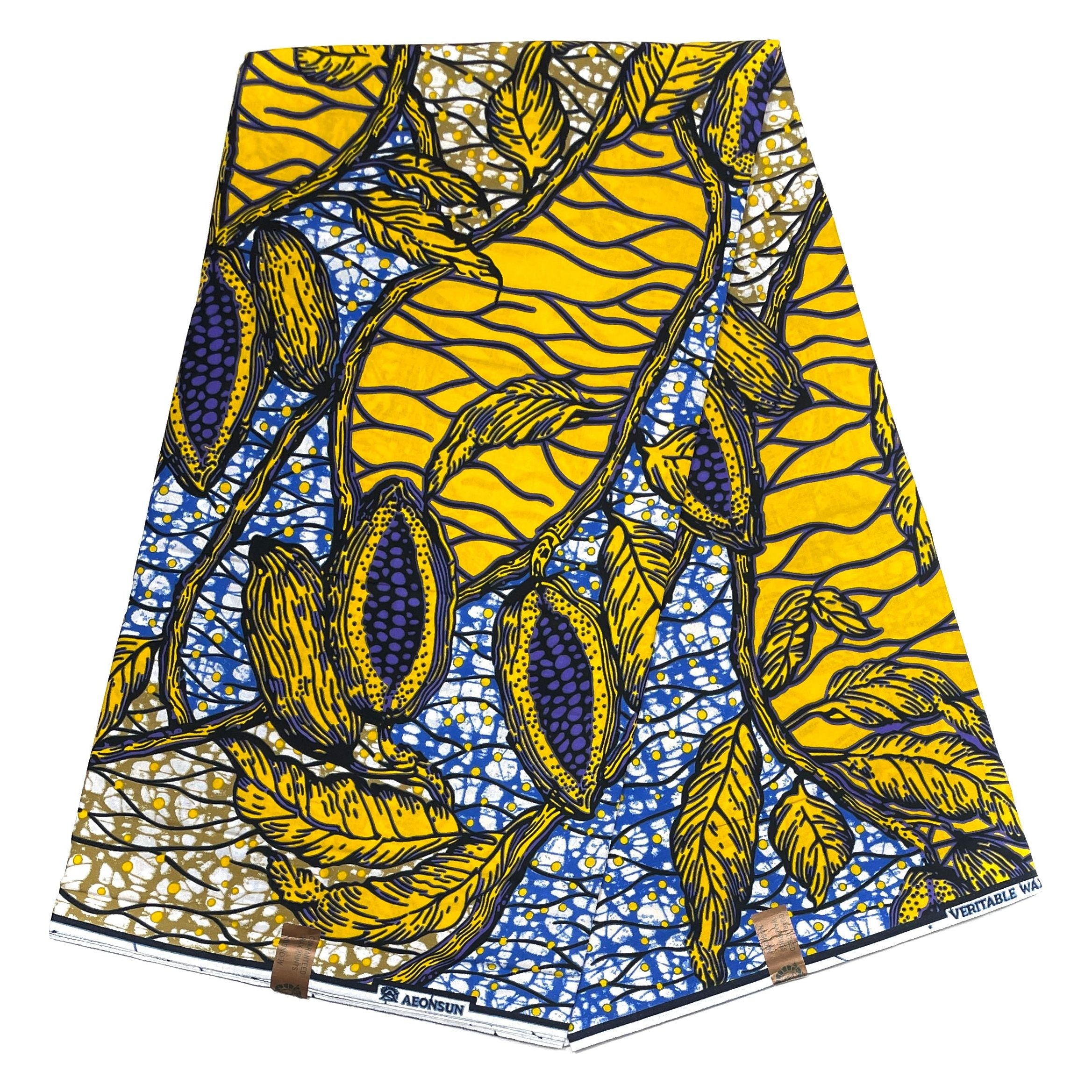 Wax Pagne Africain - Tissu 6 Yards 100% Coton - JAUNE / BLEU